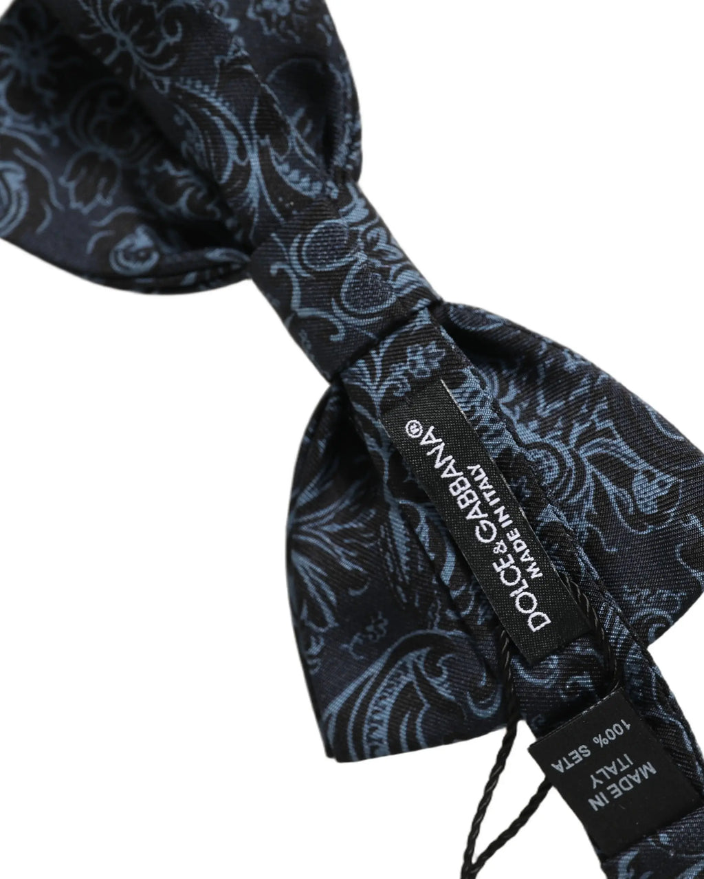 Noeud papillon dolce & gabbana en soie bleu foncé avec motif floral bleu clair ajustable pour homme
