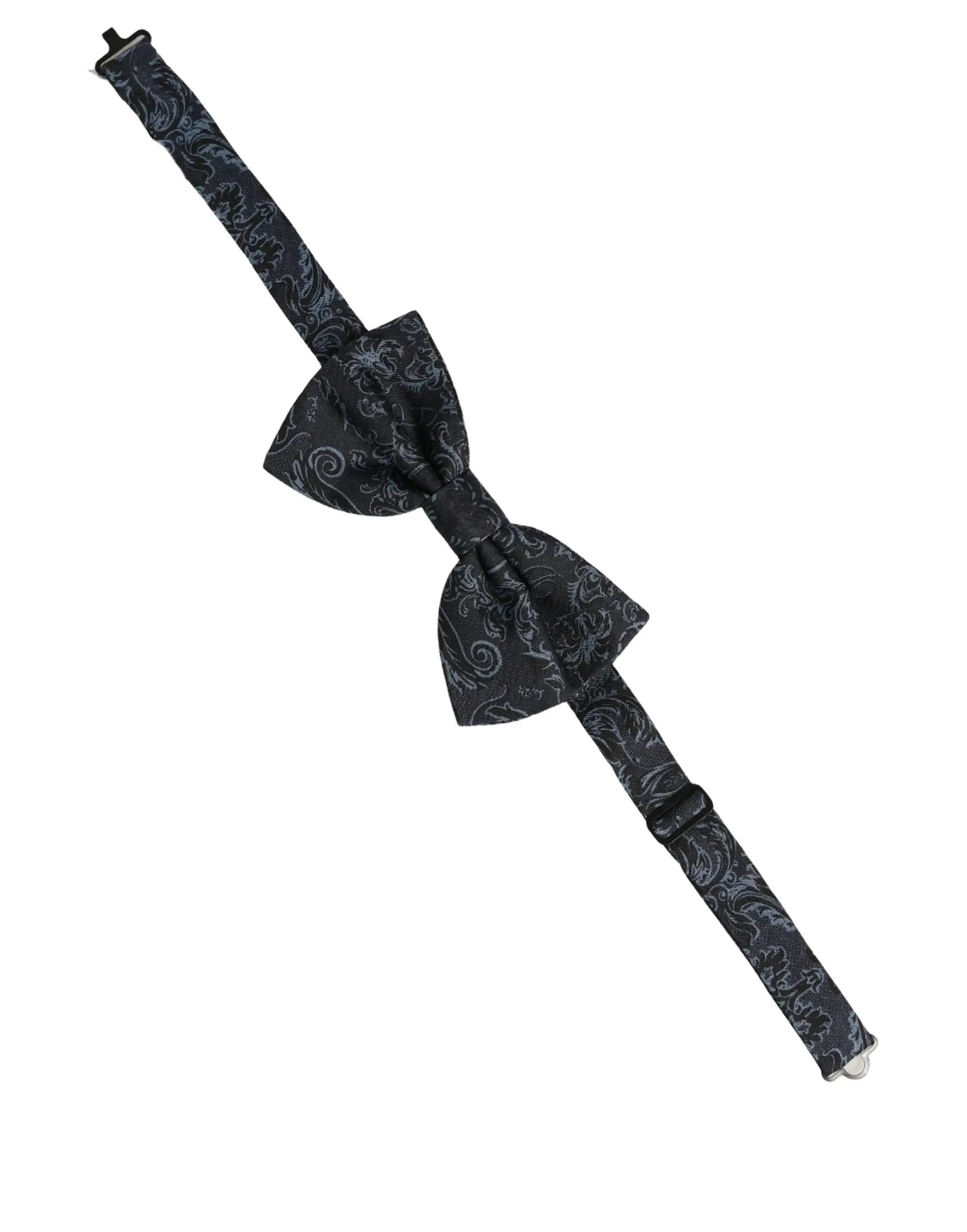 Dolce & gabbana homme noir noeud papillon ajustable avec motif cachemire bleu et argent intricately conçu