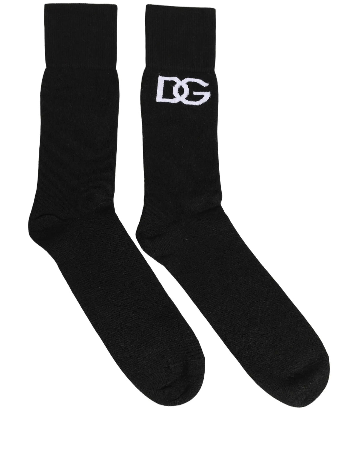 Chaussettes homme dolce & gabbana noires en coton avec logo dg blanc brodé sur le bord côtelé
