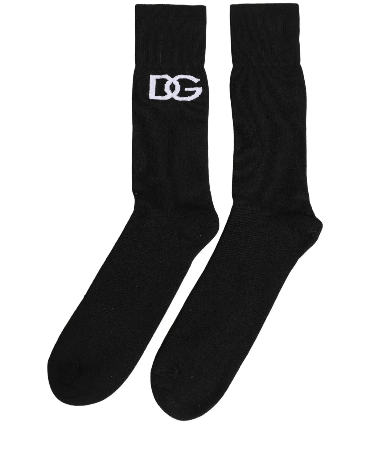 Chaussettes homme noir en coton dolce gabbana avec logo dg blanc brodé sur le bord côtelé