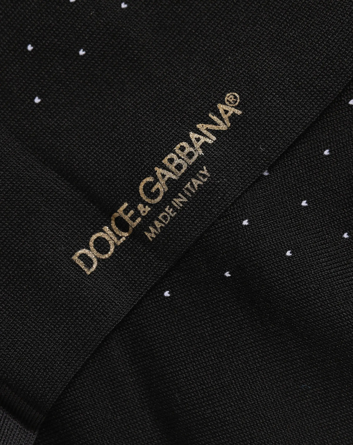 Chaussettes homme dolce & gabbana en coton noir à pois blancs avec broderie dorée mi-mollet