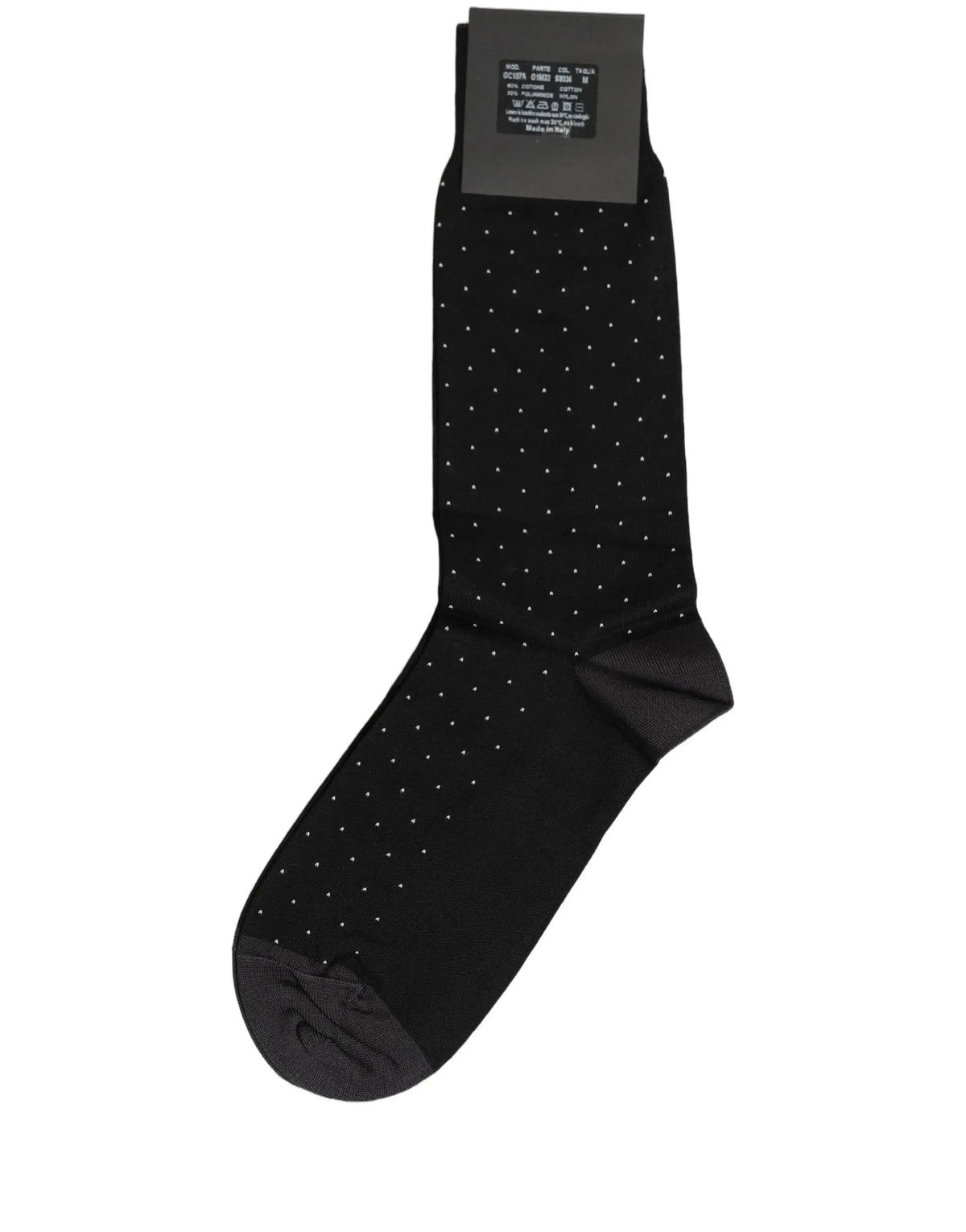 Chaussette homme dolce & gabbana noire en coton à pois blancs avec renforts au talon et à la pointe