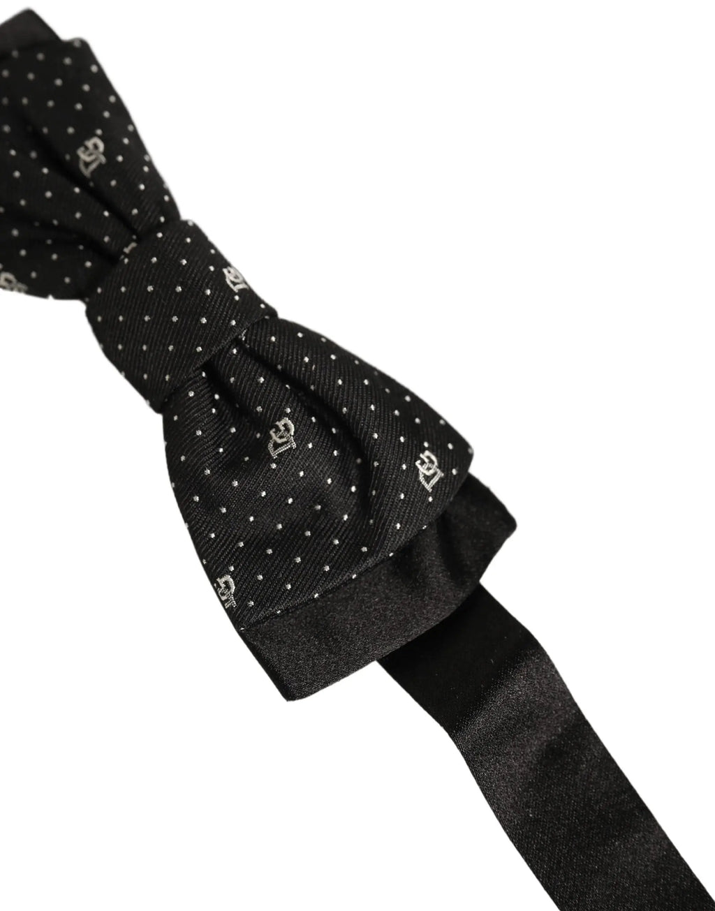 Noeud papillon dolce gabbana noir en soie avec pois blancs subtils et motif monogramme argent réglable pour homme