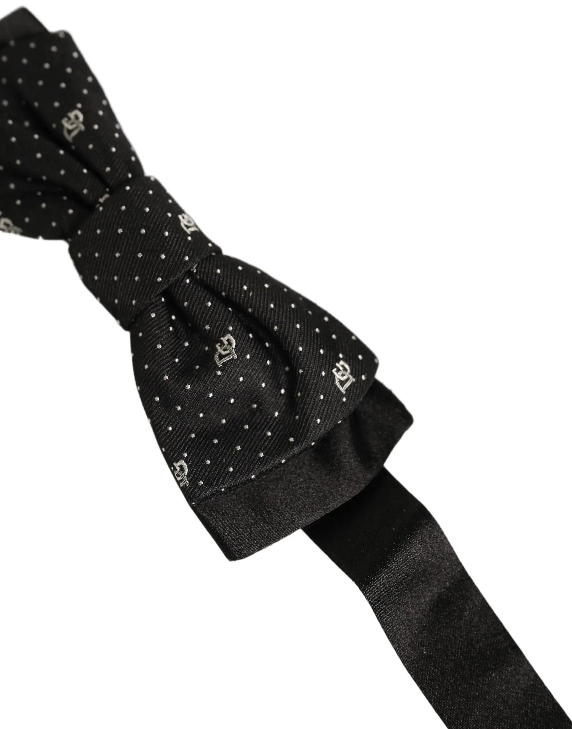 Noeud papillon dolce gabbana noir en soie avec pois blancs subtils et motif monogramme argent réglable pour homme