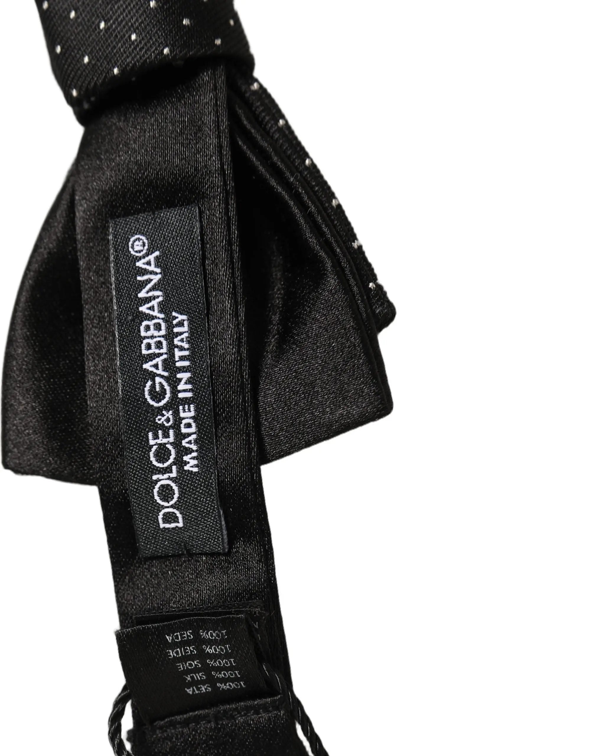 Dolce & gabbana homme noeud papillon en soie noir à pois blancs réglable pour col