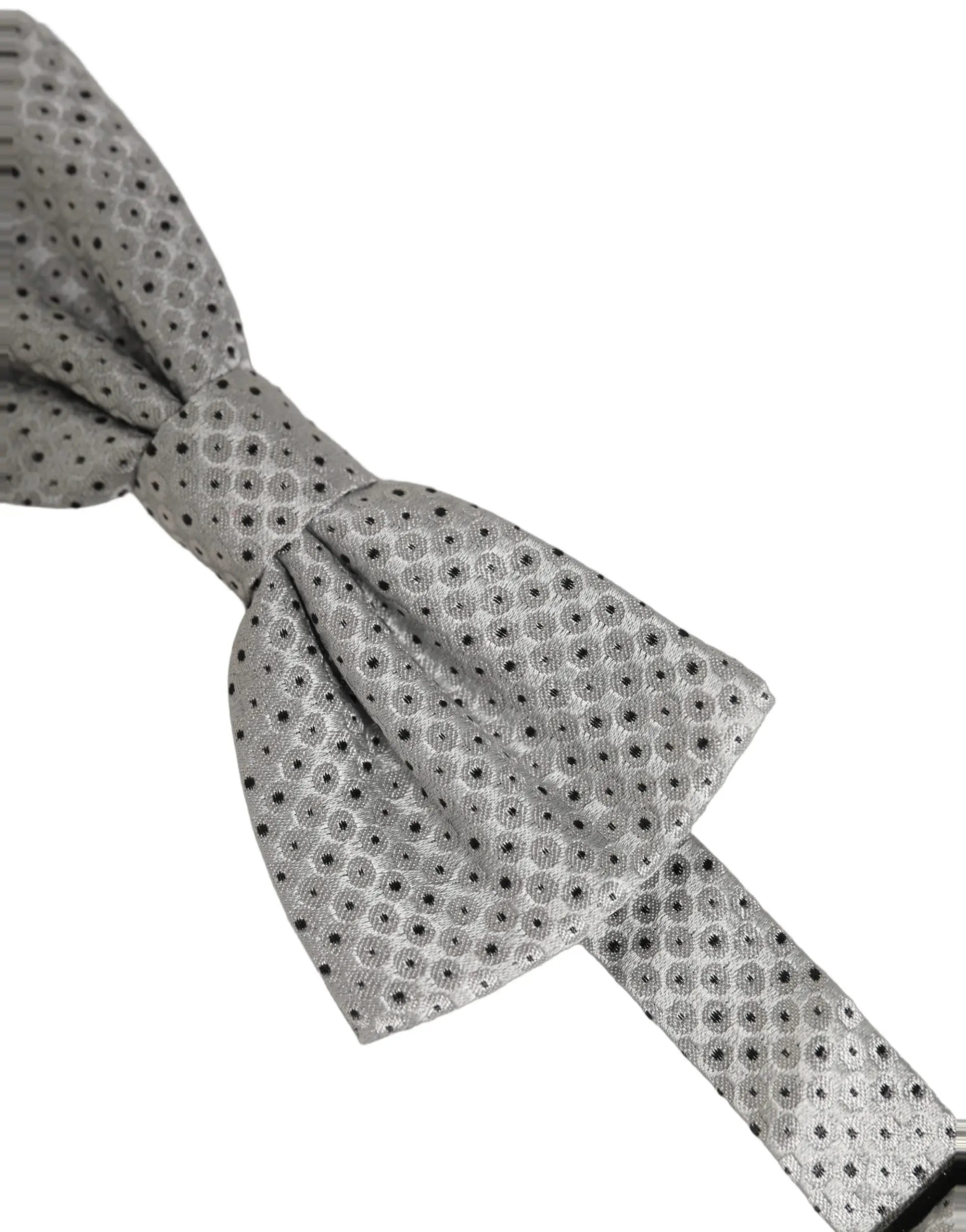Dolce & gabbana homme nœud papillon gris clair avec motif pois noirs et cercles en tissu lisse et texturé ajustable