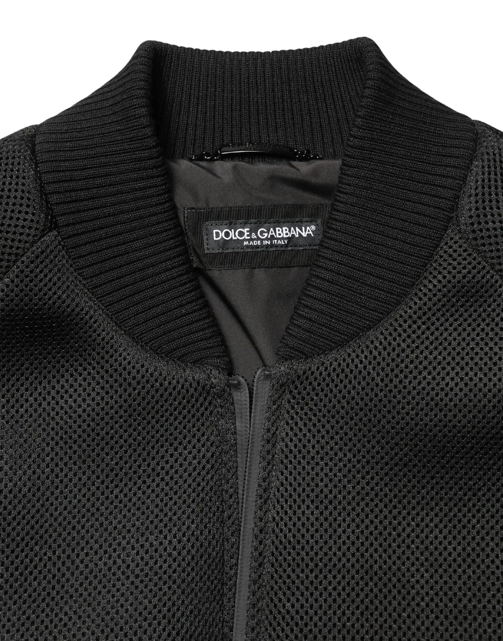 Dolce & gabbana bomber homme noir en nylon avec tissu mesh texturé et col côtelé fermeture éclair intégrale
