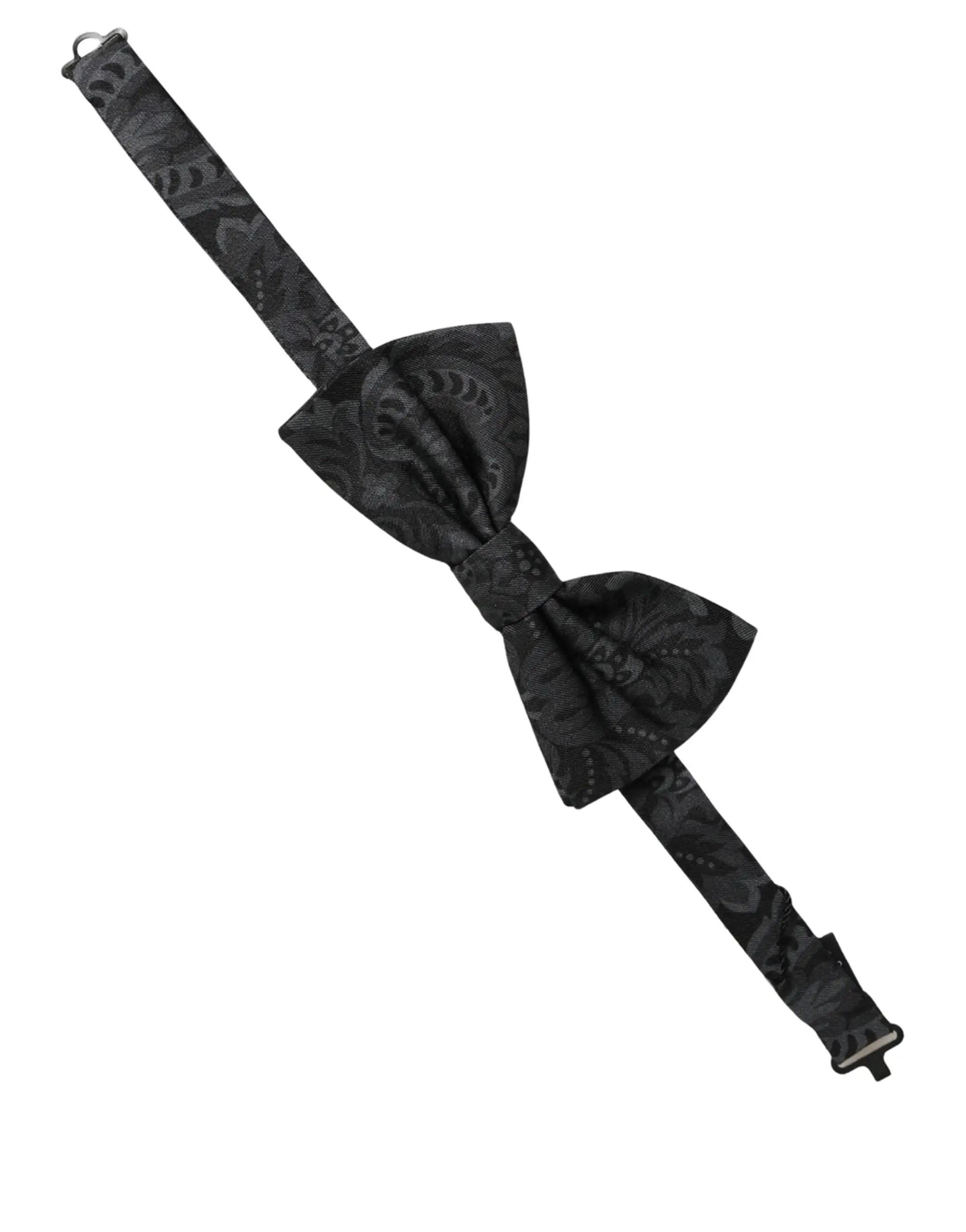 Noeud papillon réglable pour homme dolce & gabbana noir en soie avec motif paisley gris subtil et finition satinée