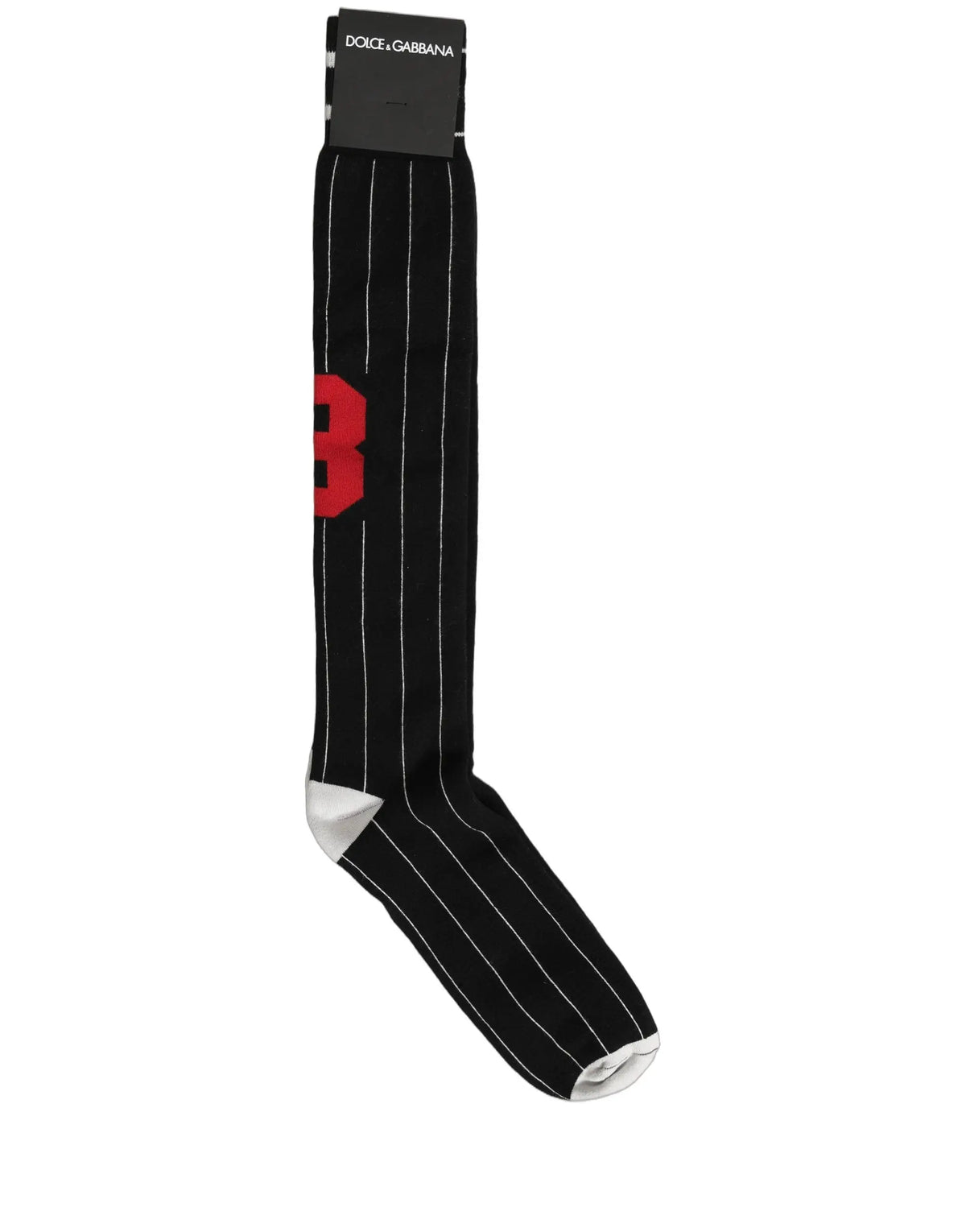 Chaussettes montantes pour homme dolce & gabbana noires à rayures blanches avec numéro rouge 3 et talon et orteils blancs