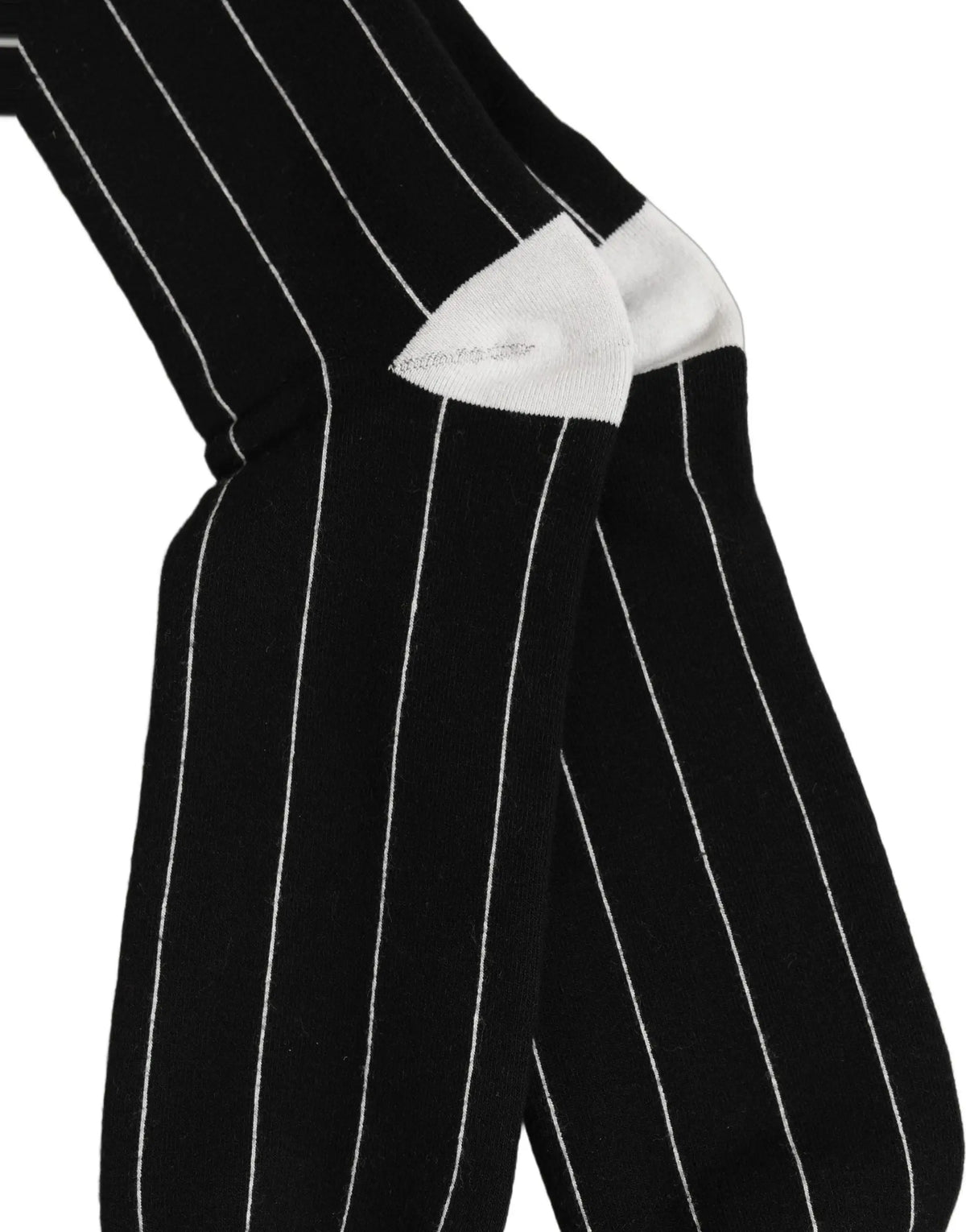 Chaussettes homme dolce & gabbana noires à fines rayures blanches avec pointe blanche contrastante en maille pinstripe