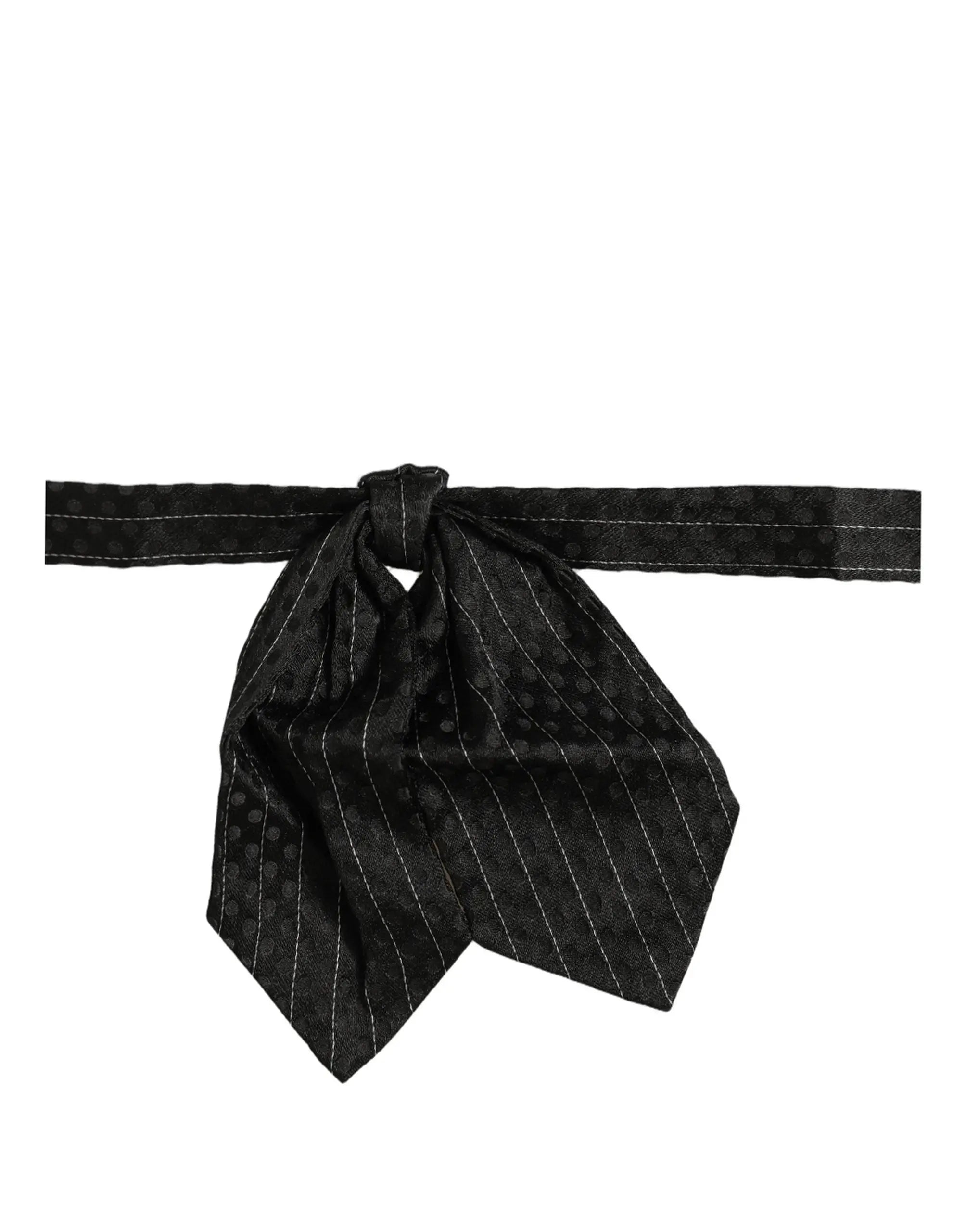 Dolce & gabbana homme noeud papillon noir en soie à rayures fines avec motif à pois subtil et coutures blanches fines