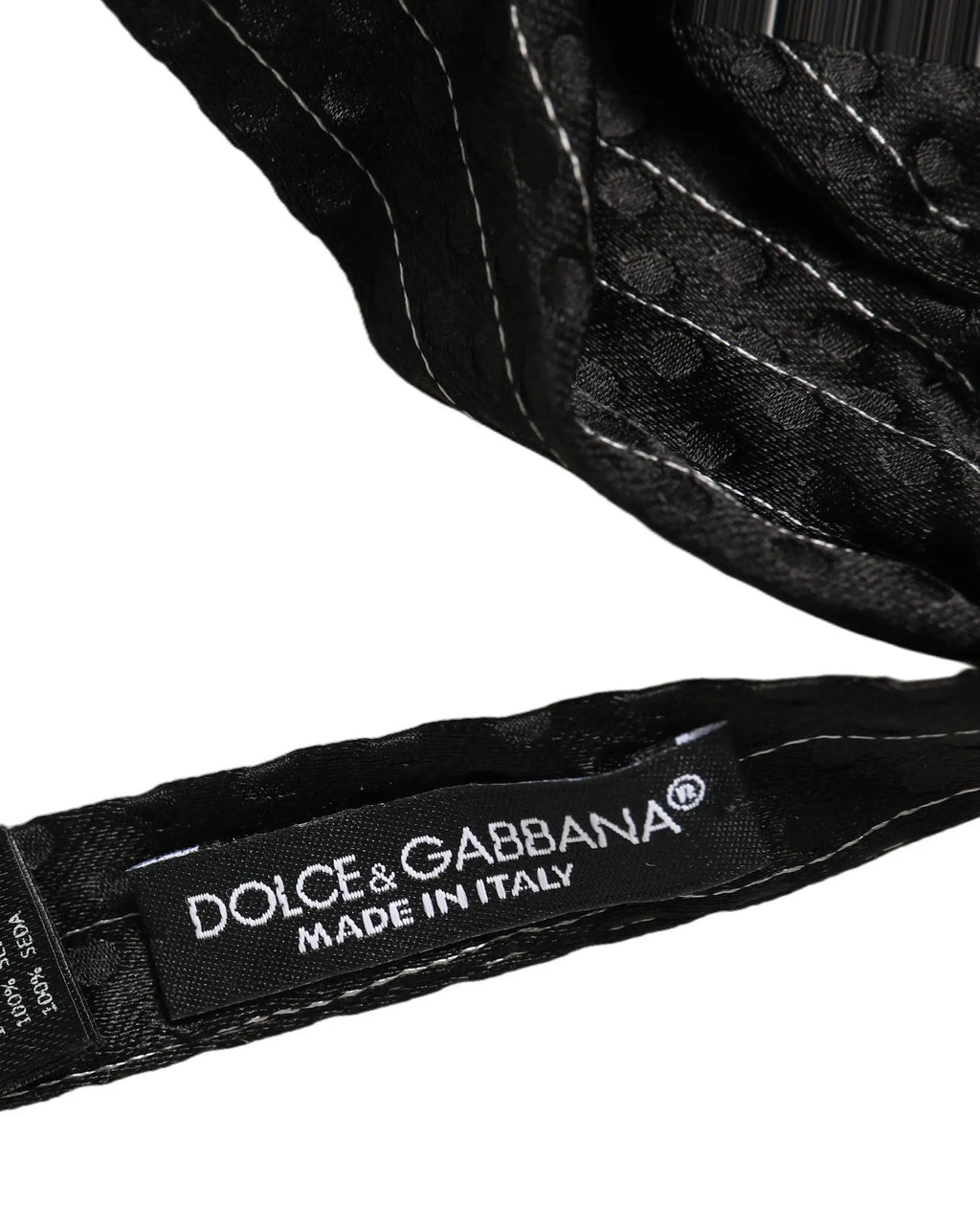 Dolce & gabbana men black pinstripe silk adjustable neck papillon bow tie with subtle textured pattern and white stitching