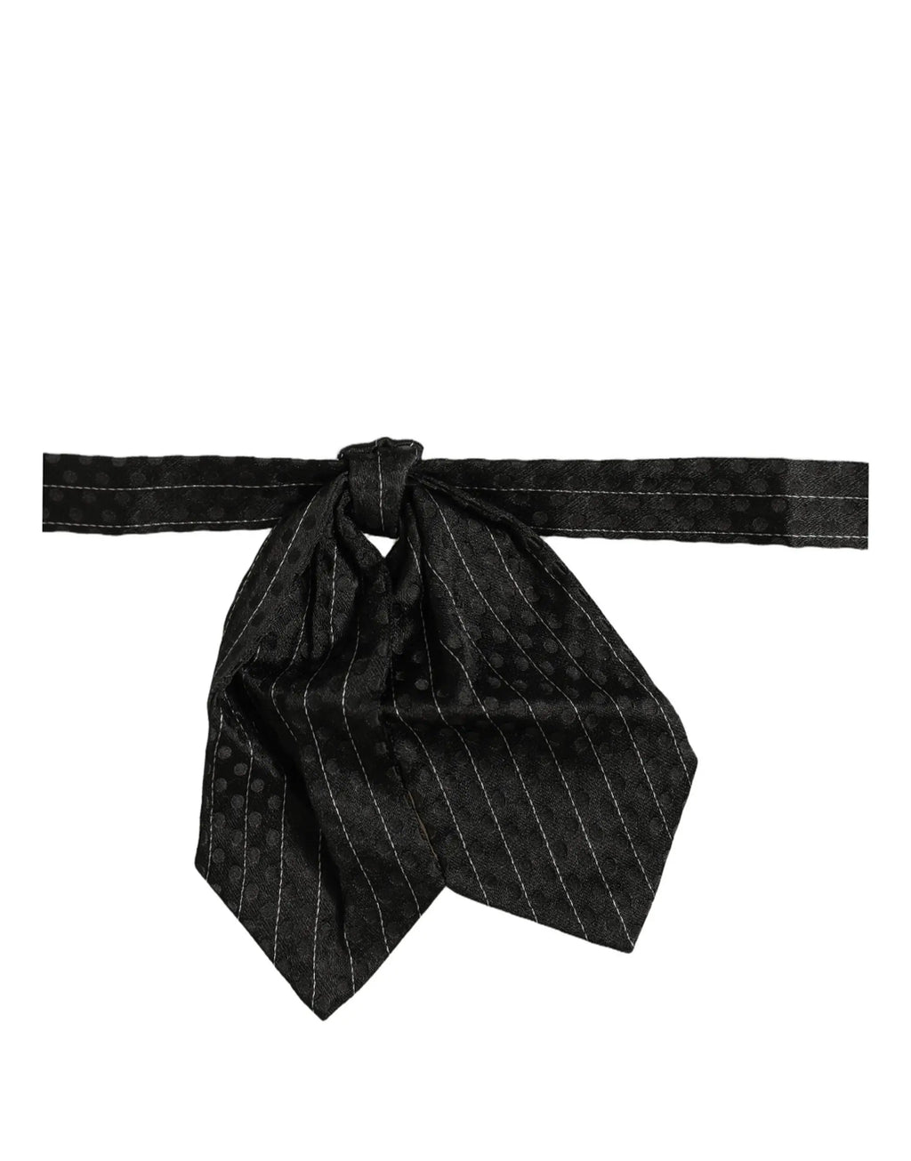 Cravate papillon ajustable dolce & gabbana en soie noire à rayures fines avec motif à points subtils et surpiqûres blanches