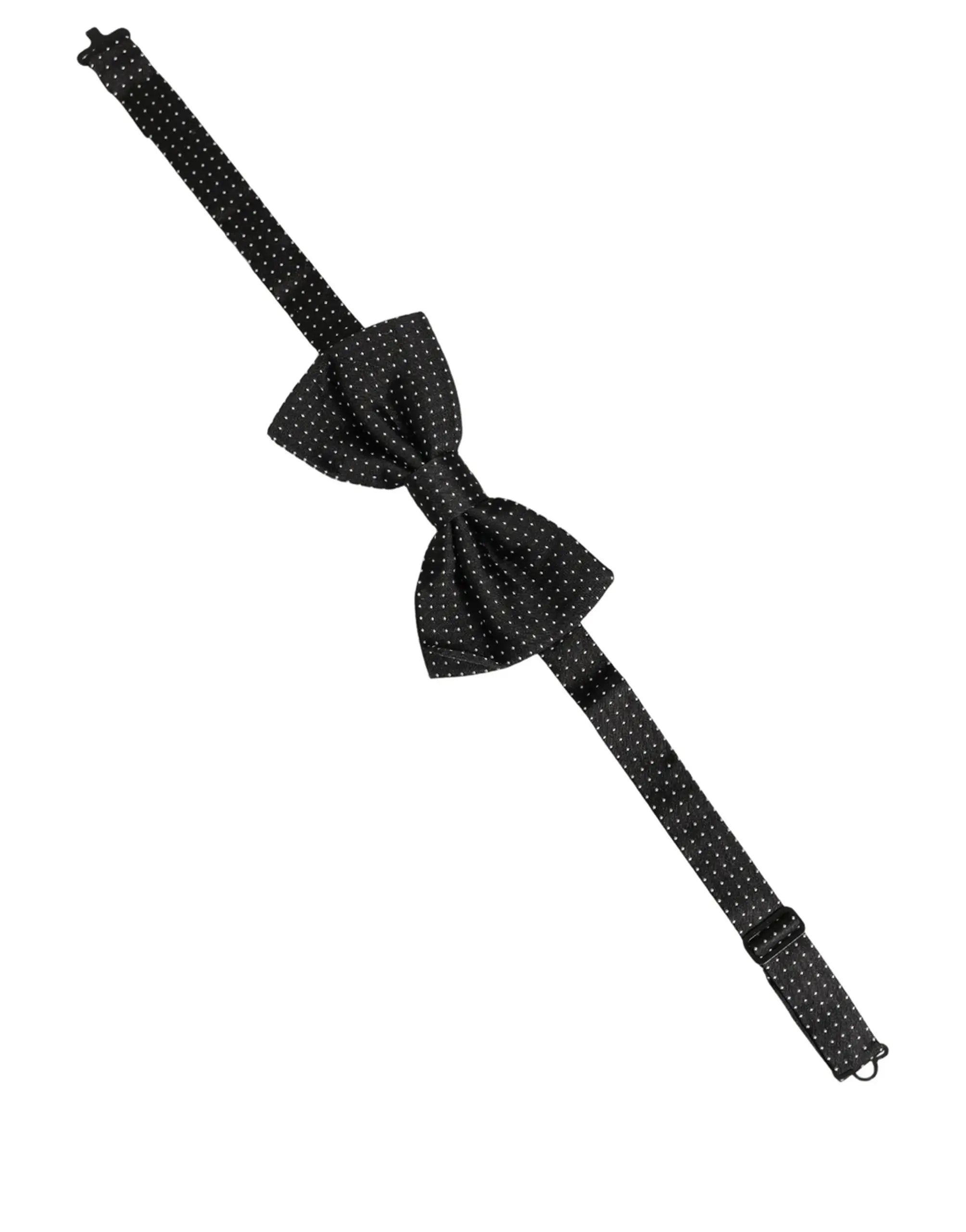 Dolce & gabbana nœud papillon noir à pois blancs en soie réglable pour homme en tissu lisse légèrement brillant