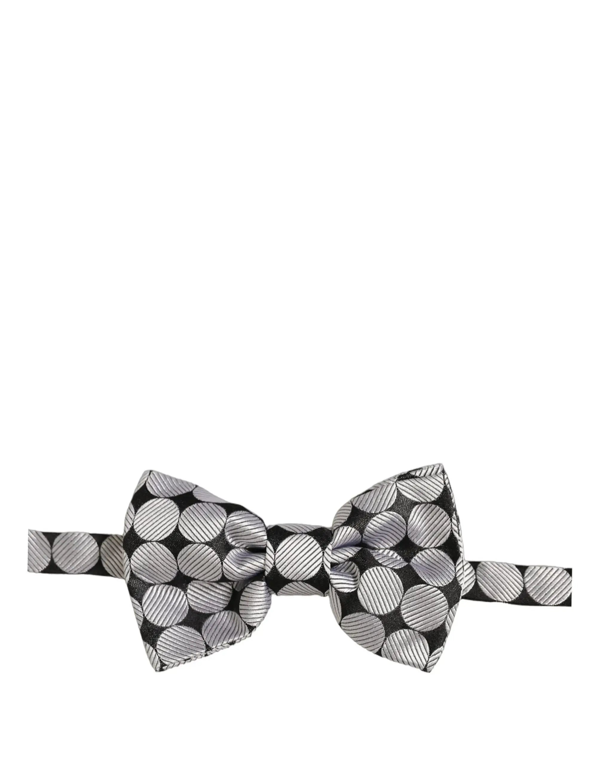 Dolce & Gabbana nœud papillon homme noir avec cercles argentés et rayures diagonales réglable