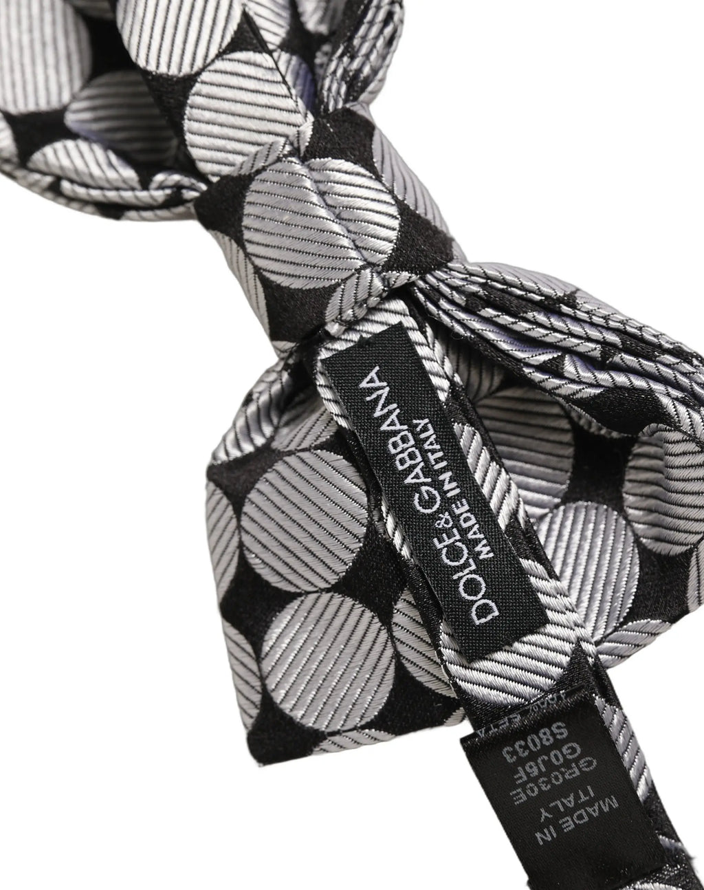 Dolce & gabbana noeud papillon homme noir argent avec motifs circulaires ajustable en tissu noir et argent