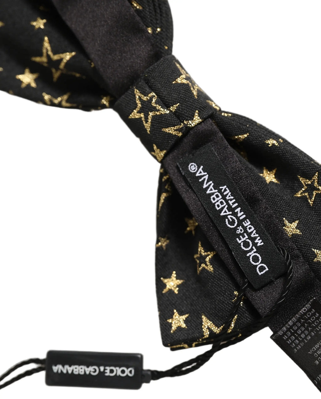 Noeud papillon ajustable dolce et gabbana noir en soie 100 pour cent avec motif étoiles dorées scintillantes