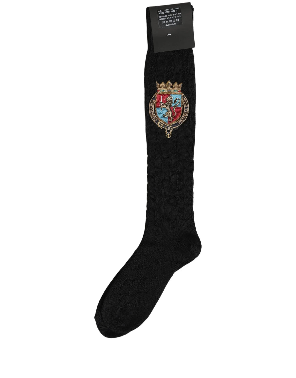 Chaussettes montantes noires pour homme en laine avec écusson brodé dolce & gabbana