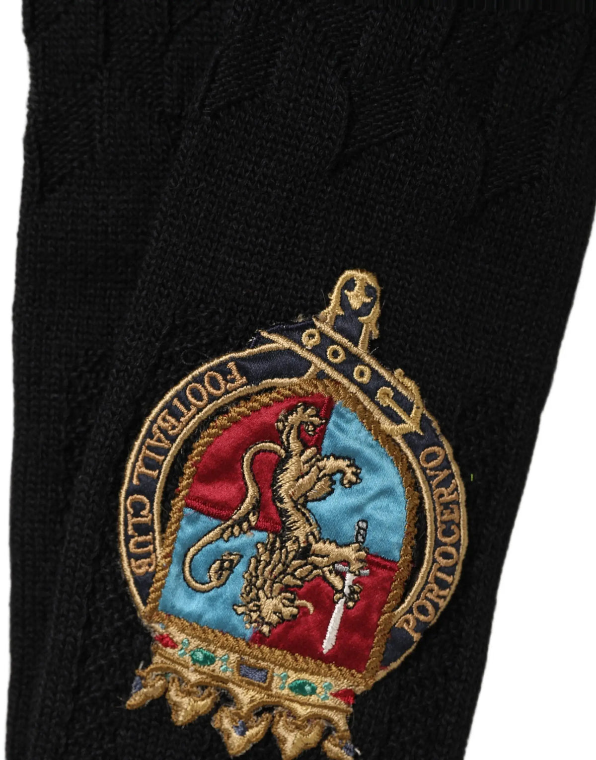 Chaussettes homme dolce & gabbana noires en laine avec écusson brodé lion doré sur fond héraldiste rouge et bleu