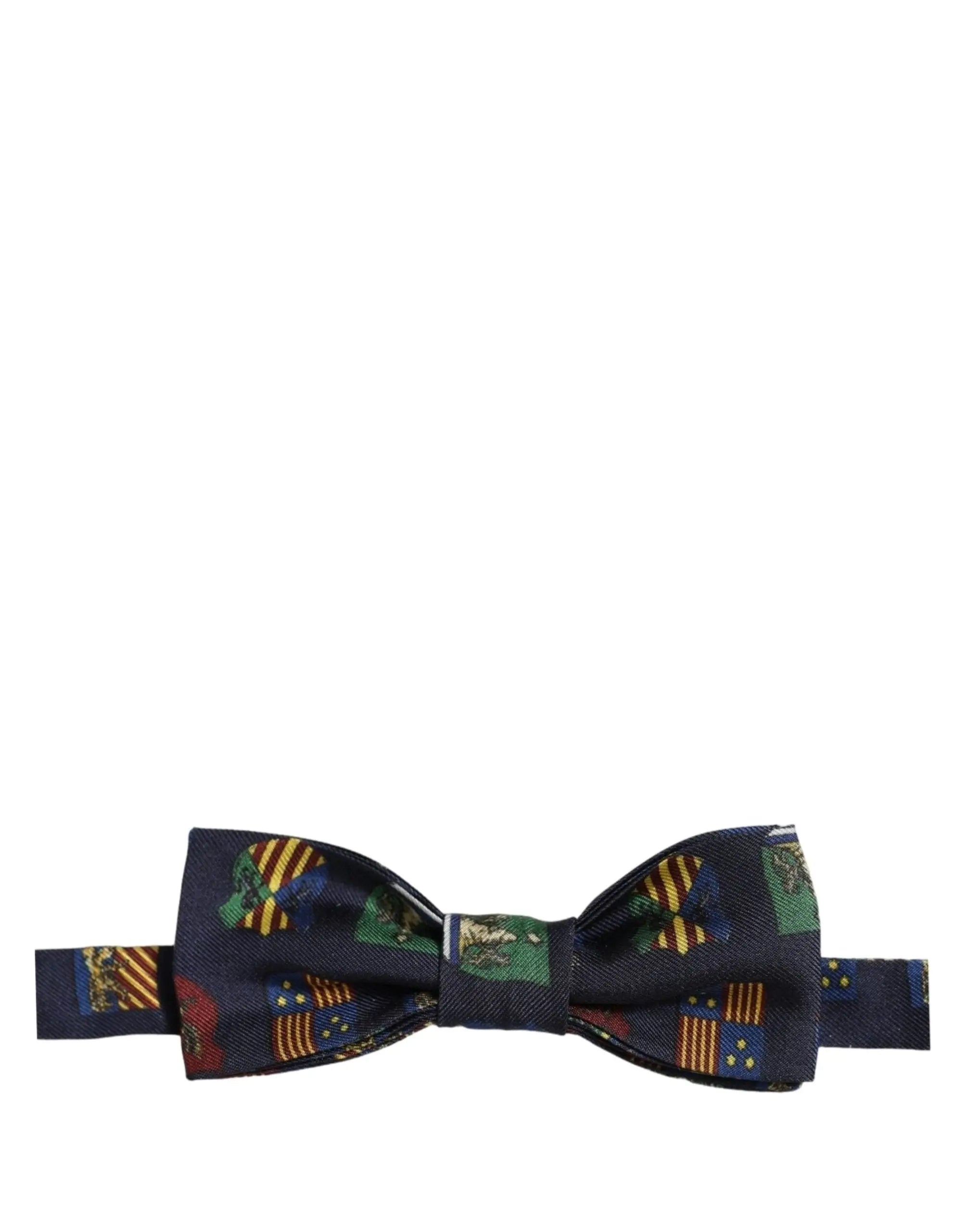 Dolce & gabbana homme nœud papillon bleu marine en soie 100 pour cent avec design géométrique coloré ajustable