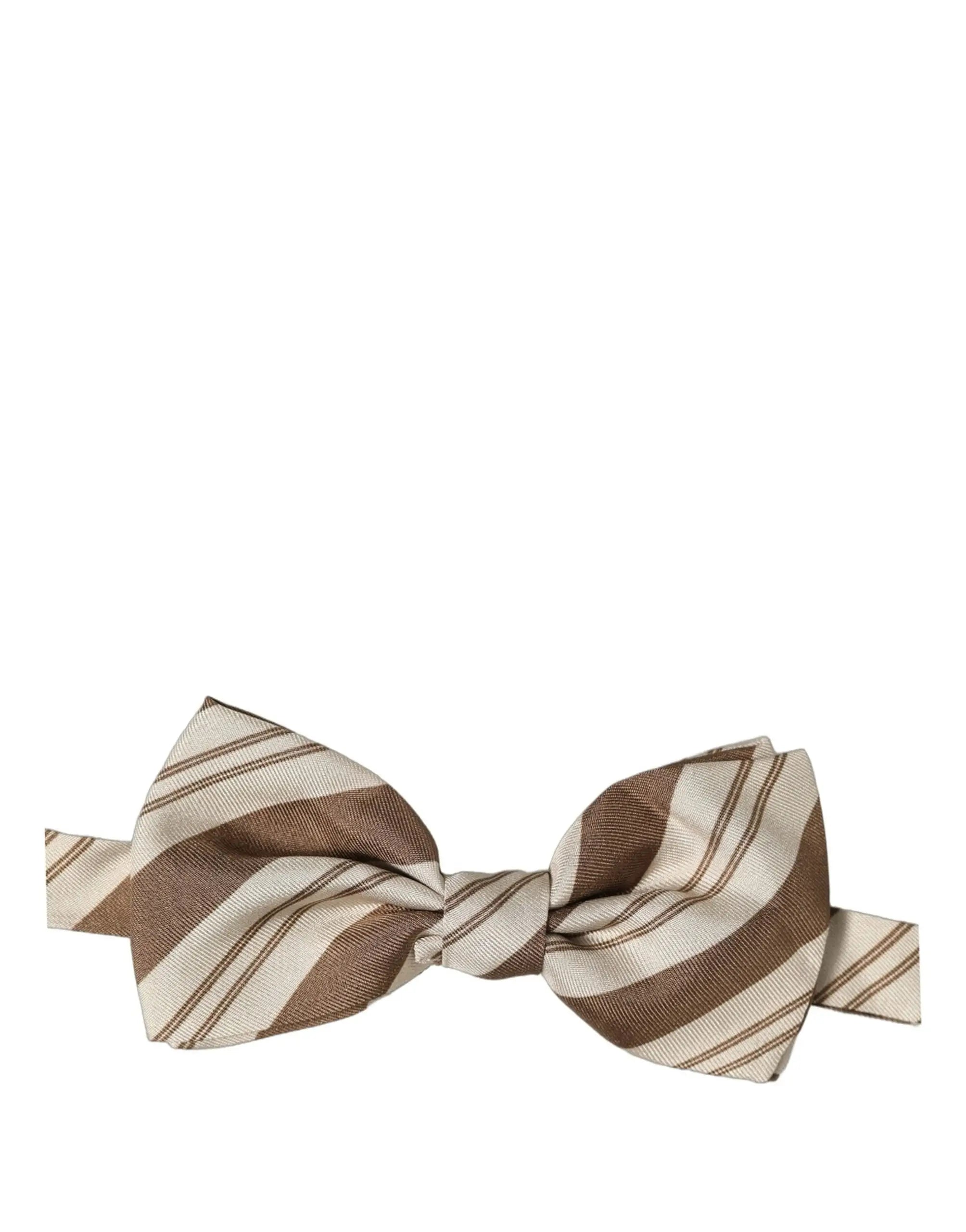 Dolce & gabbana homme noeud papillon rayé marron et beige en tissu texturé ajustable au cou