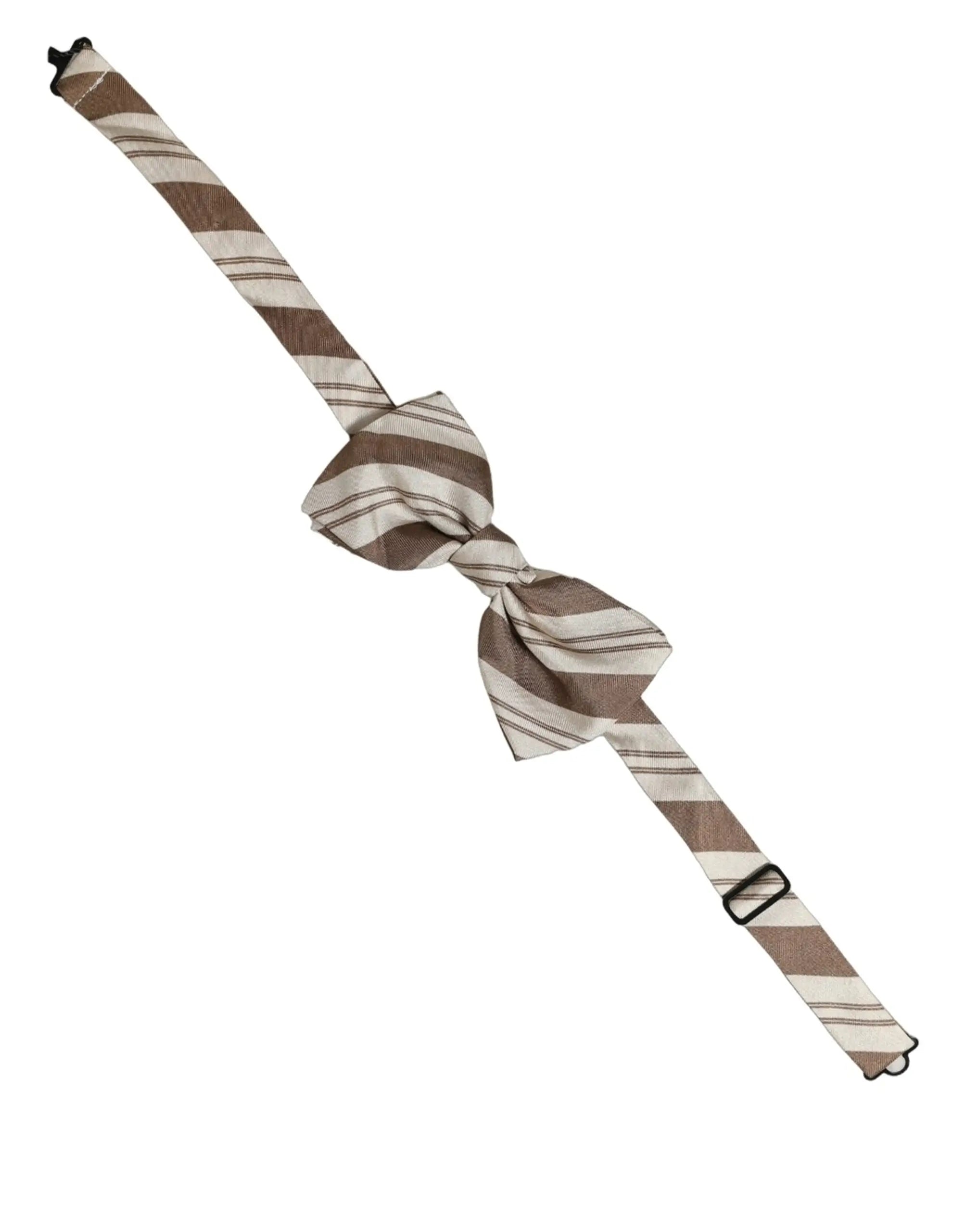 Dolce & gabbana noeud papillon réglable marron beige rayé en tissu pour homme avec nœud classique