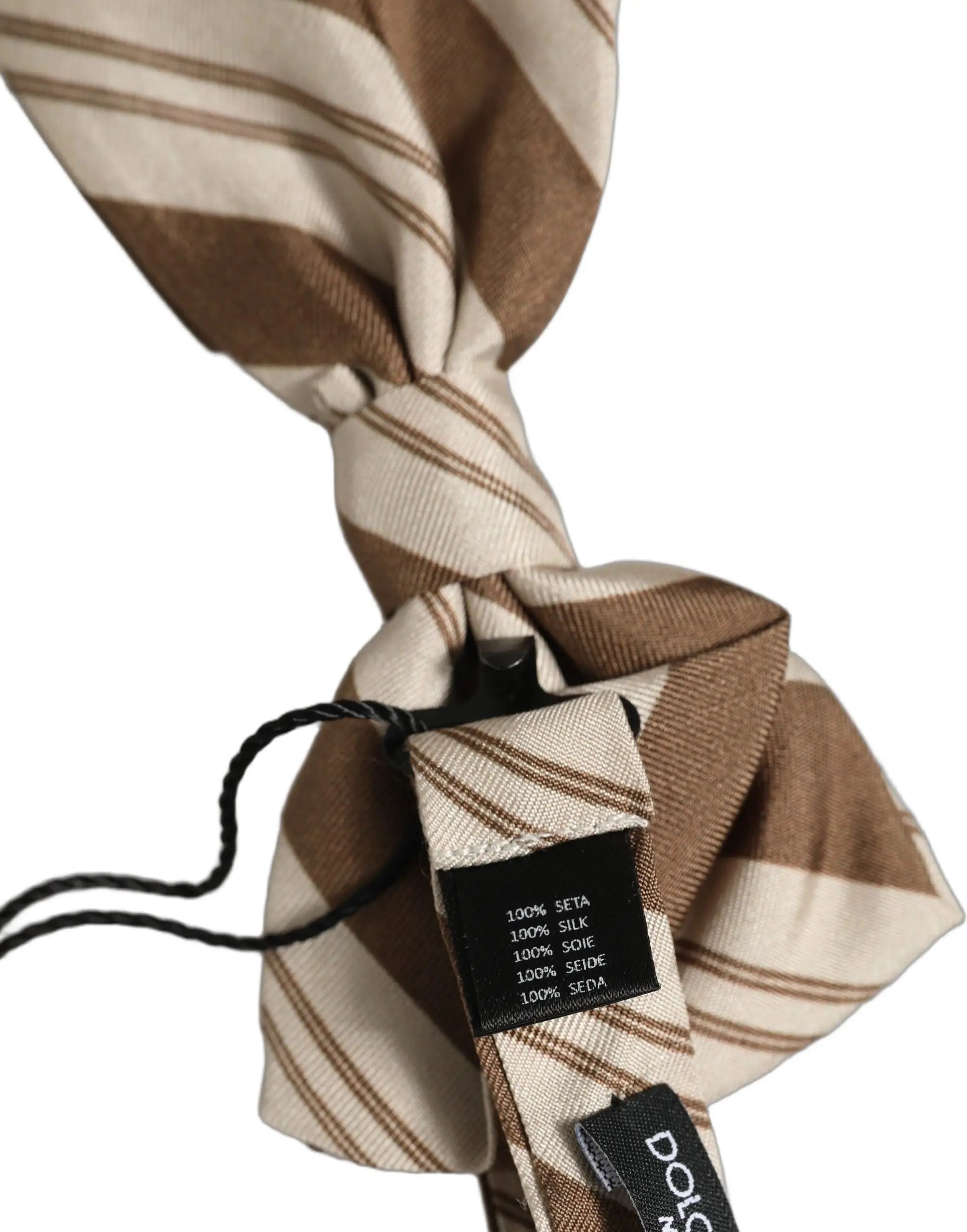 Dolce & gabbana cravate papillon ajustable en soie marron et beige à rayures pour homme