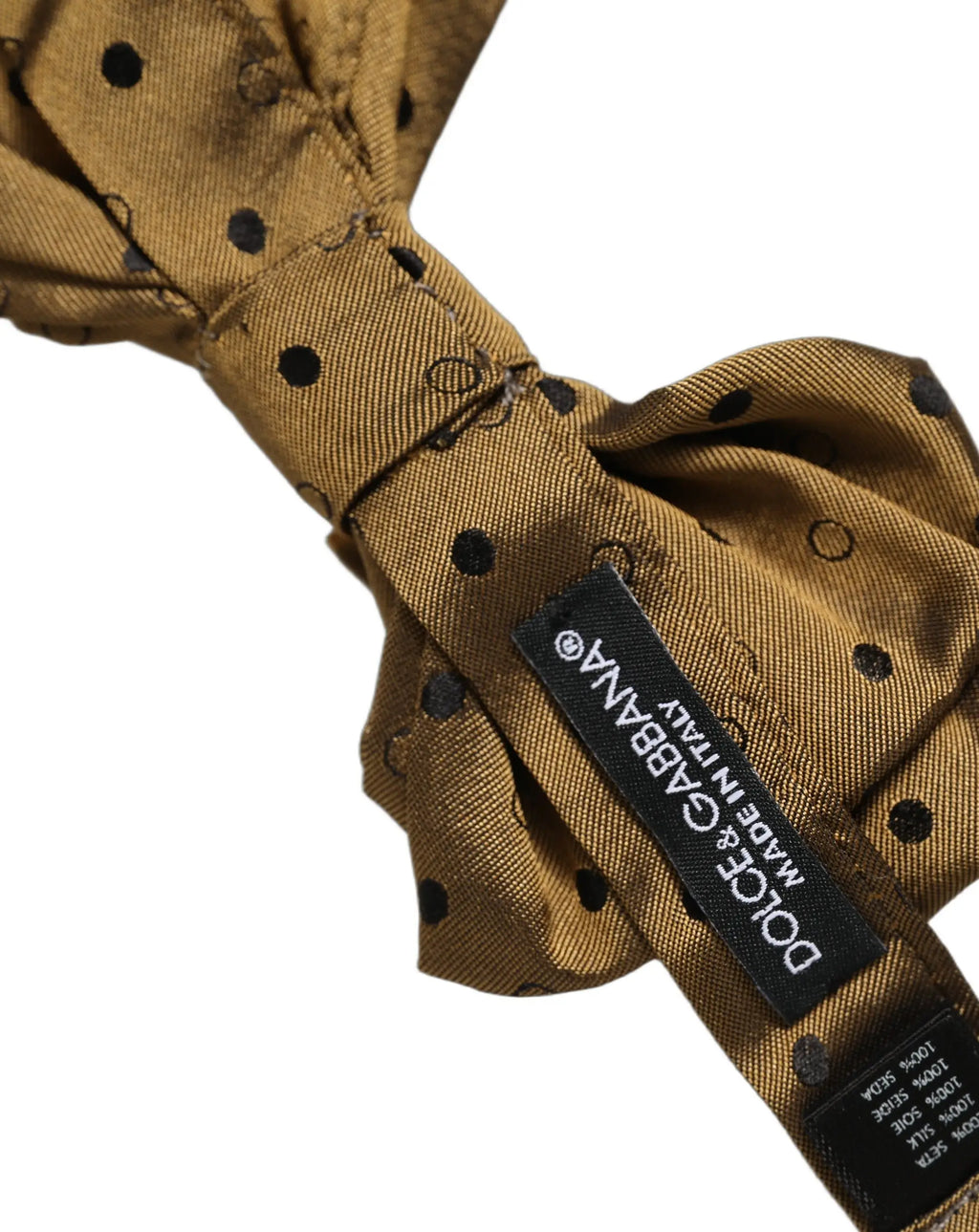 Dolce & gabbana homme noeud papillon réglable en soie marron à pois noirs avec étiquette de marque visible