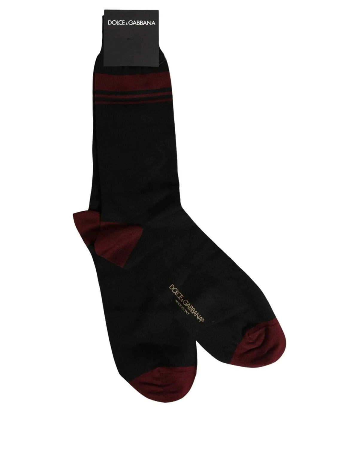 Chaussettes homme dolce & gabbana noires avec bouts et talons bordeaux et deux bandes horizontales bordeaux