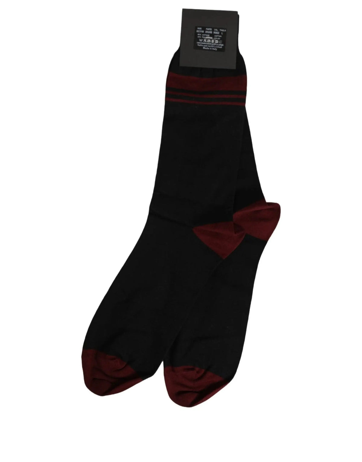 Chaussette homme dolce & gabbana noire avec détails bordeaux au talon, à la pointe et au bord pour un look élégant