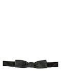 Dolce & gabbana men dark blue silver ribbed satin bow tie with subtle silver pinstripes and adjustable neck