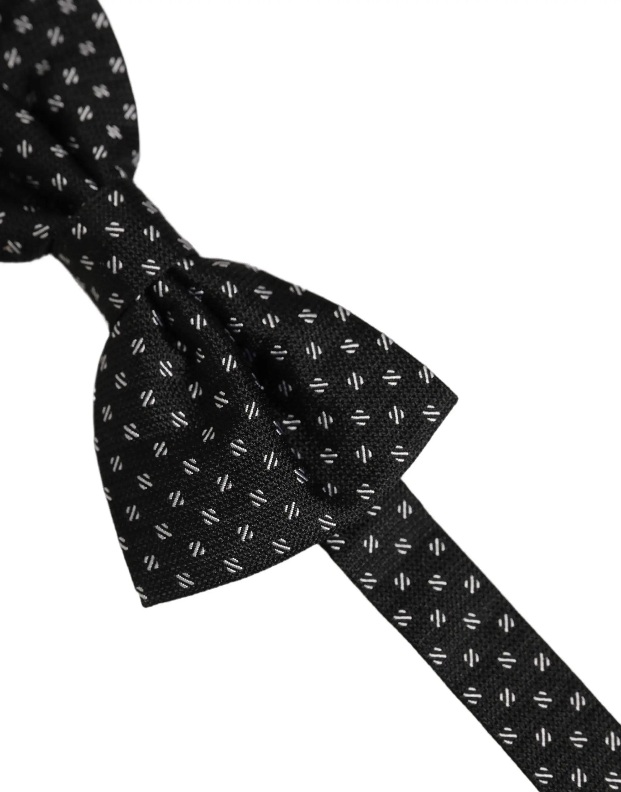 Dolce & gabbana homme nœud papillon noir à motifs géométriques blancs ajustable en tissu élégant