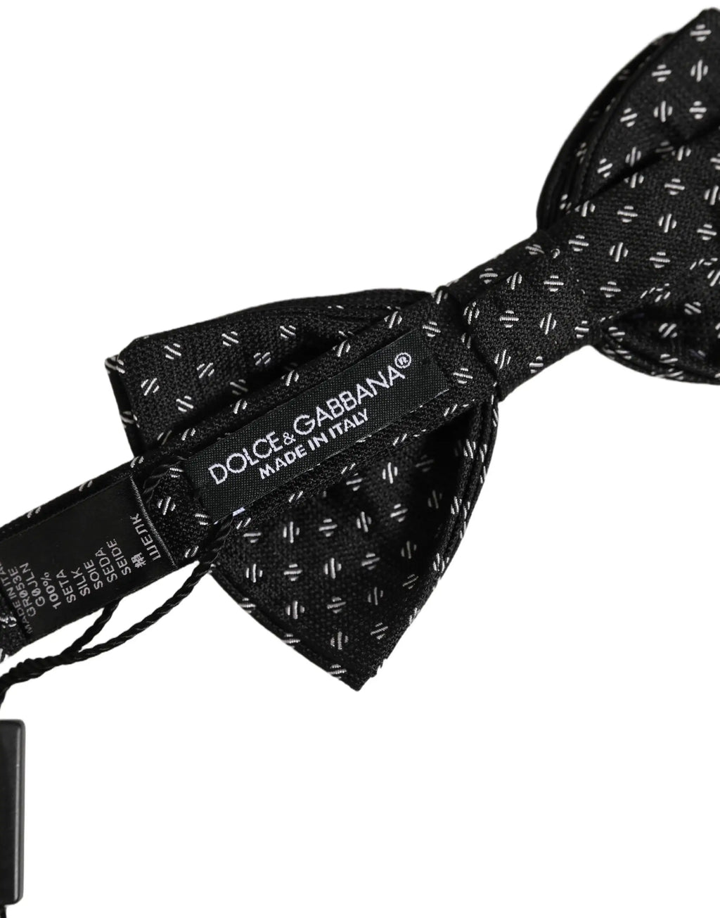 Dolce & gabbana homme noeud papillon noir avec motif géométrique blanc subtil et ajustable en soie