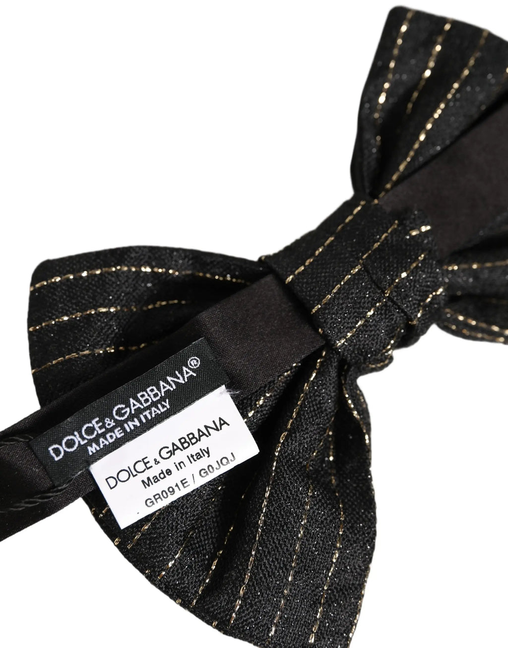 Noeud papillon dolce gabbana homme en soie gris foncé à fines rayures avec détail fil doré et étiquette dolce gabbana