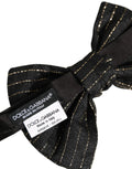Noeud papillon dolce gabbana homme en soie gris foncé à fines rayures avec détail fil doré et étiquette dolce gabbana