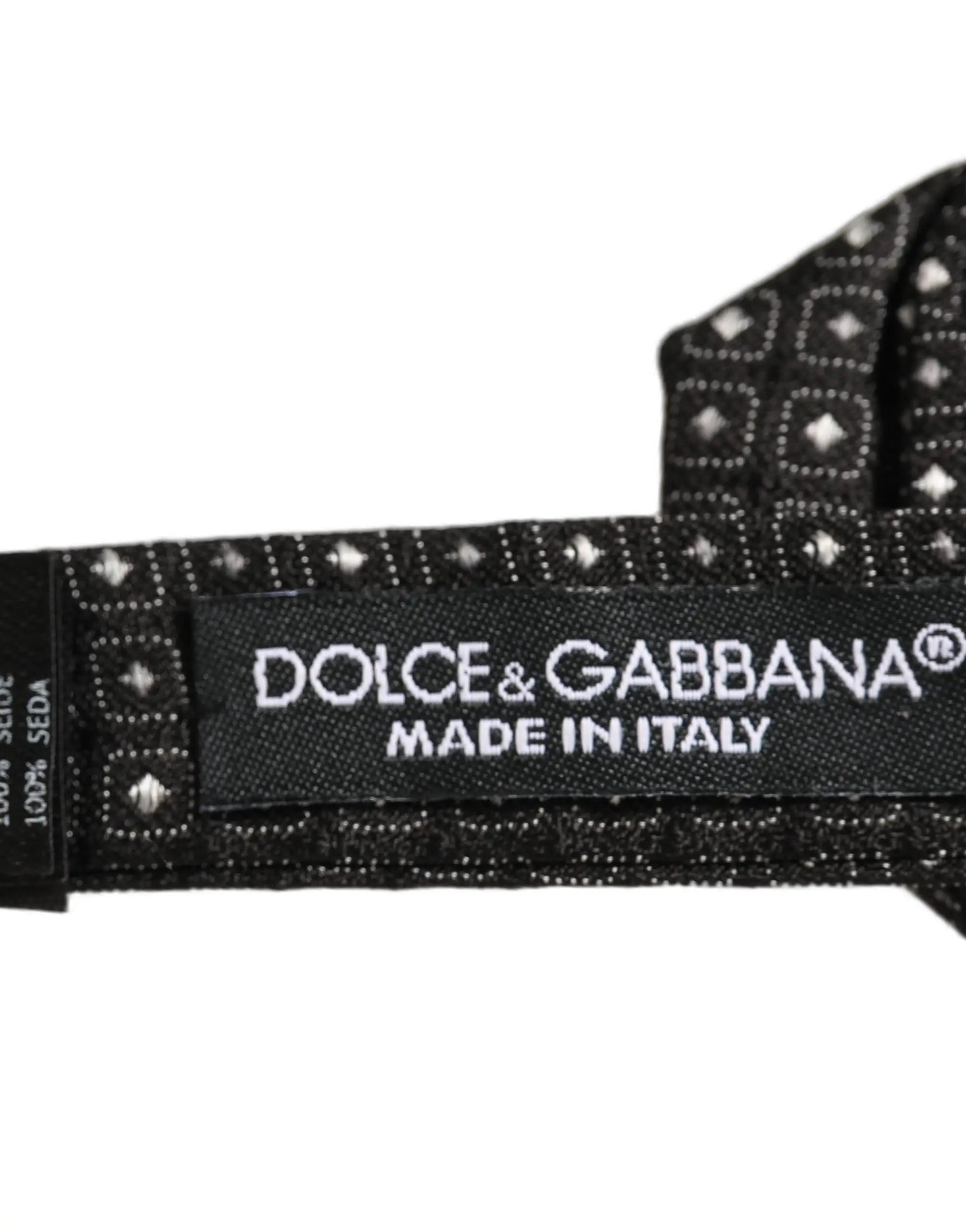 Dolce & gabbana cravate noire en soie avec motif géométrique en fil argenté pour homme