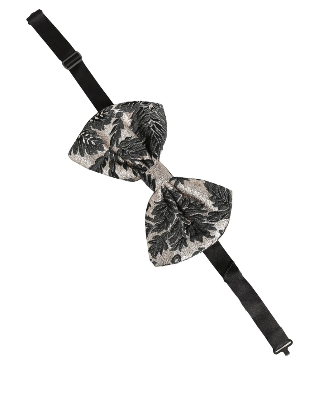 Dolce & gabbana men dark gray silver floral adjustable neck papillon bow tie en satin avec sangles élastiques noires