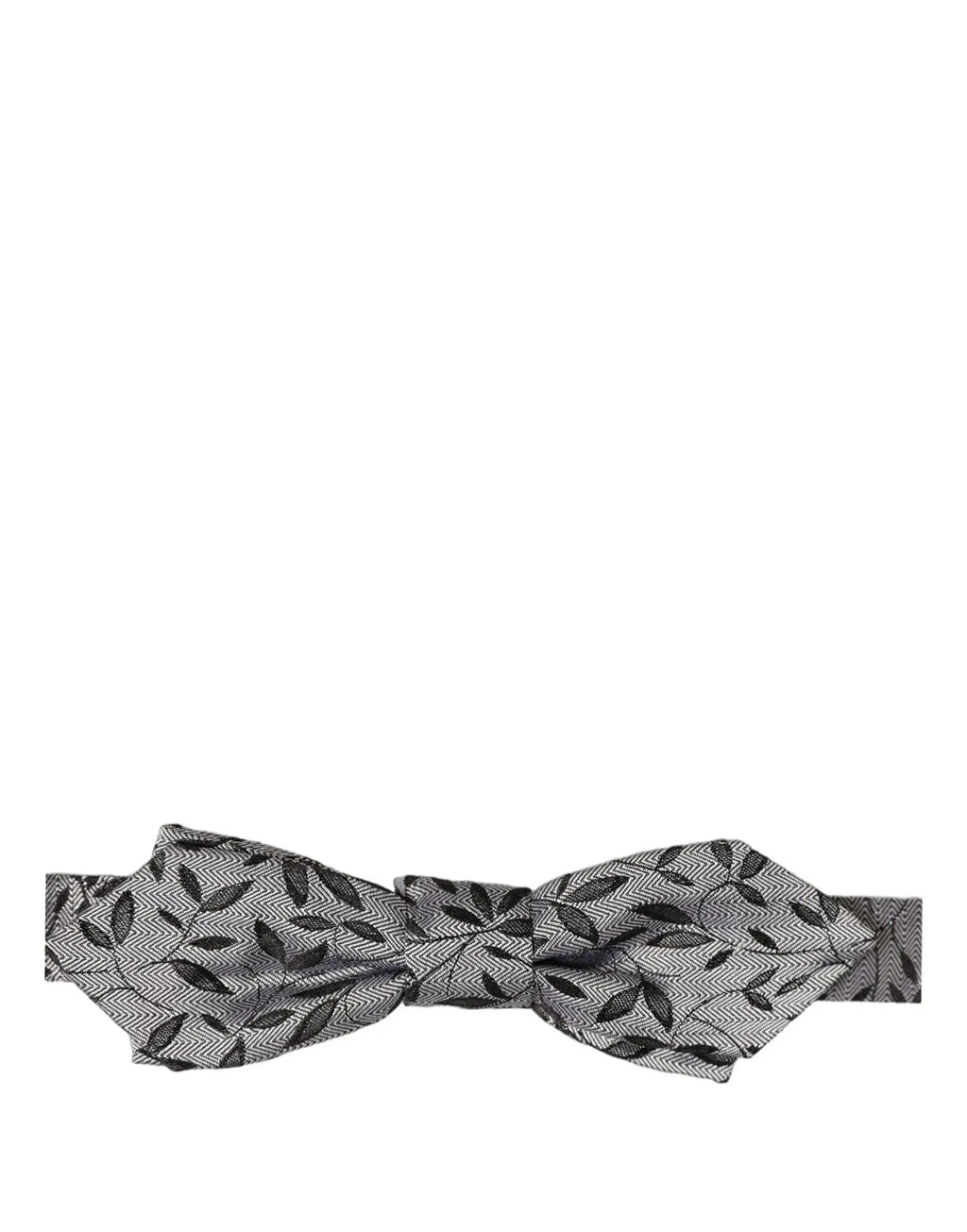 Dolce & gabbana cravate papillon pour homme en soie grise à motif herringbone et feuilles noires ajustable