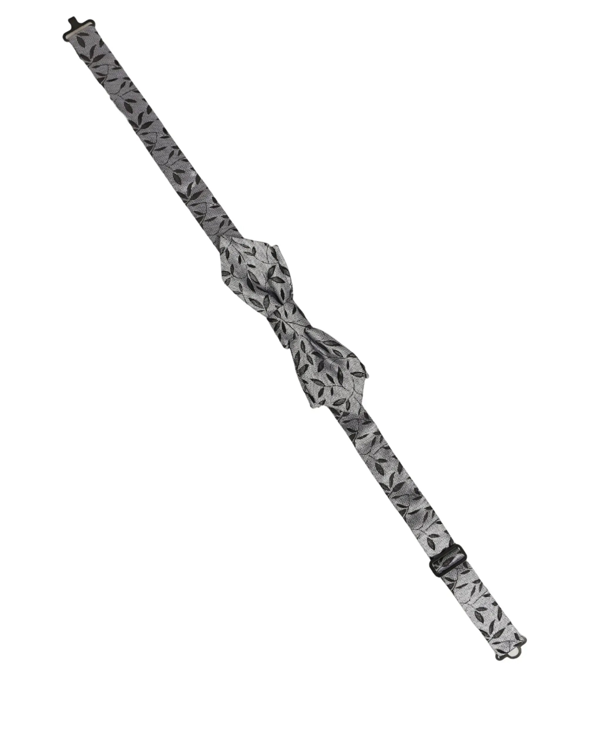 Dolce & gabbana nœud papillon homme gris en soie avec motif feuille subtil réglable