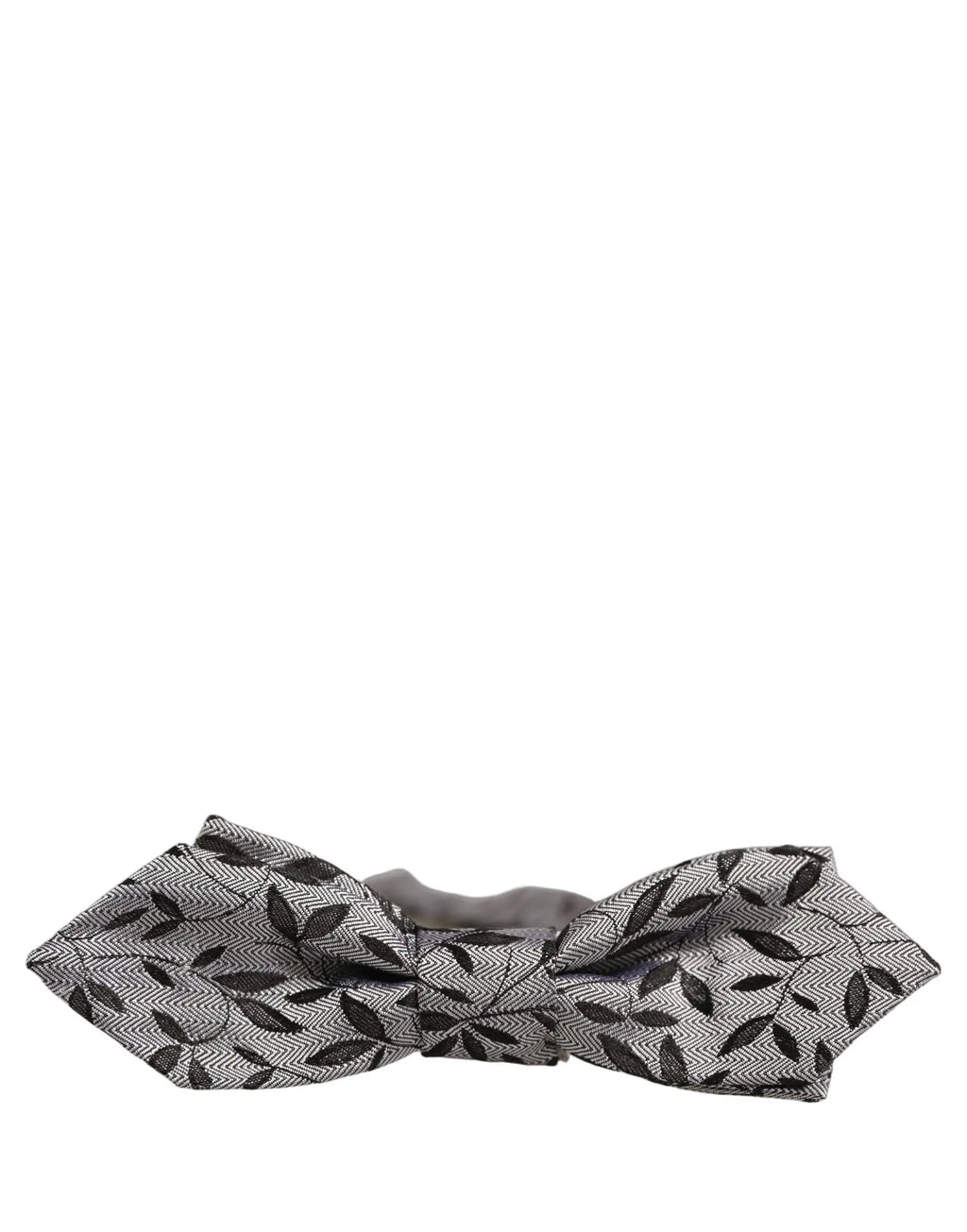 Dolce & Gabbana homme nœud papillon gris en soie avec motif feuilles noir et motif chevrons subtil ajustable