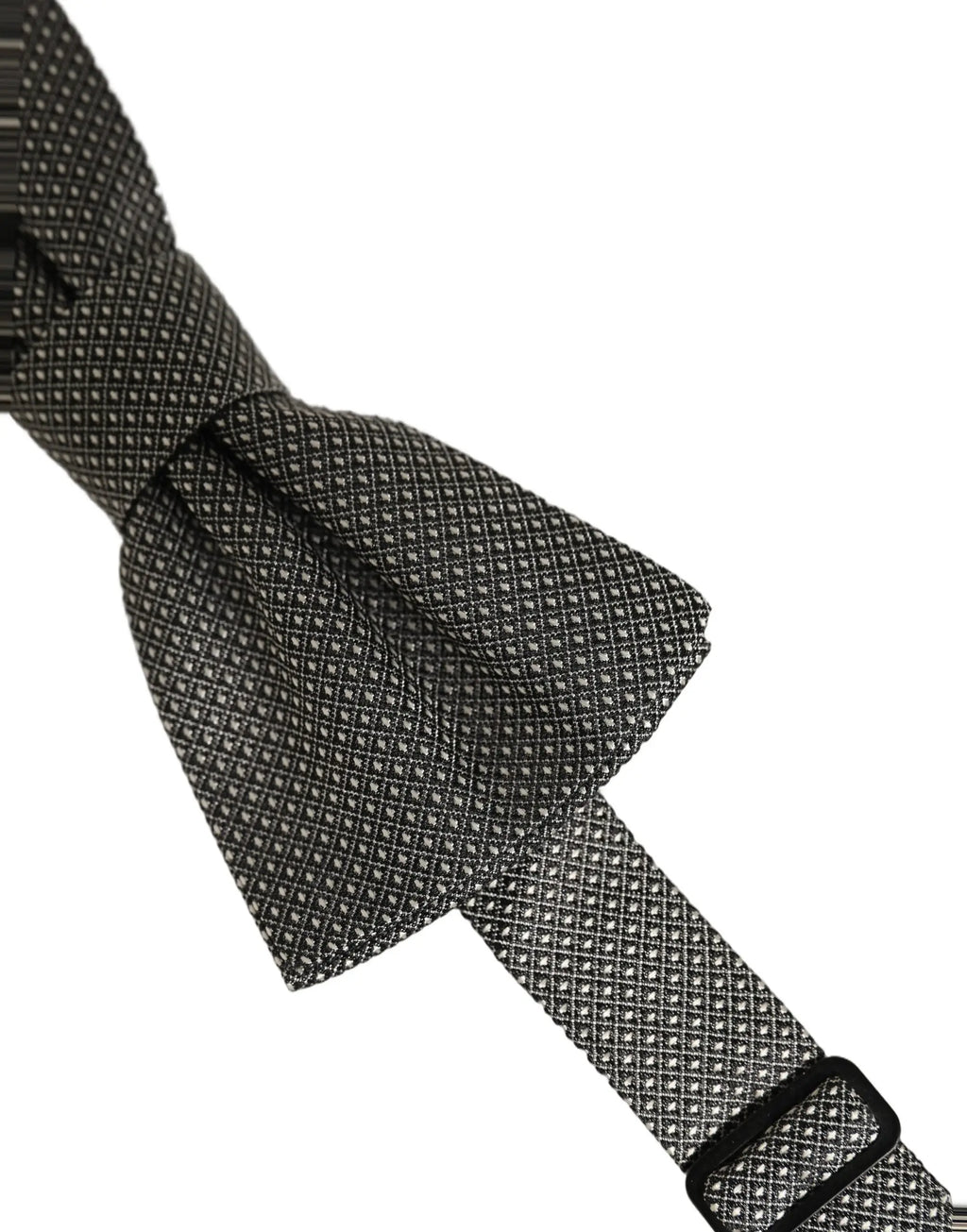 Dolce & gabbana men gray silk patterned adjustable neck papillon bow tie with dark gray textured fabric and geometric pattern