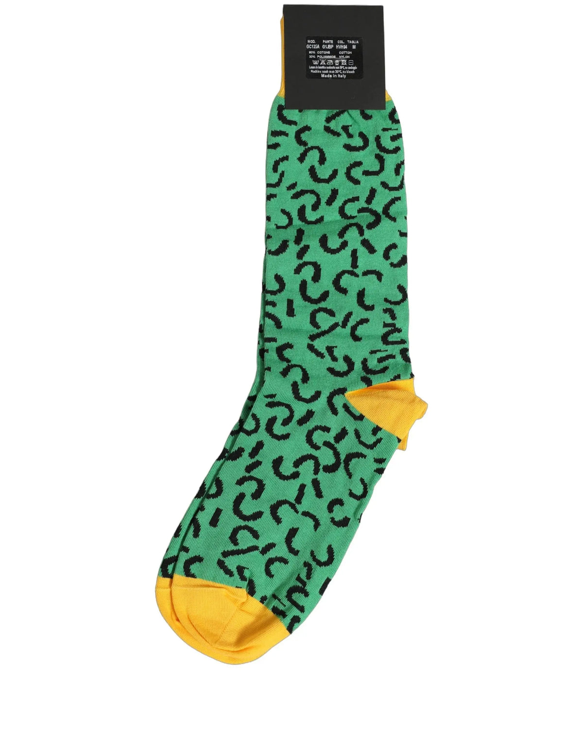 Chaussettes pour homme dolce & gabbana vertes en coton avec motif fer à cheval noir et talon et pointe jaunes