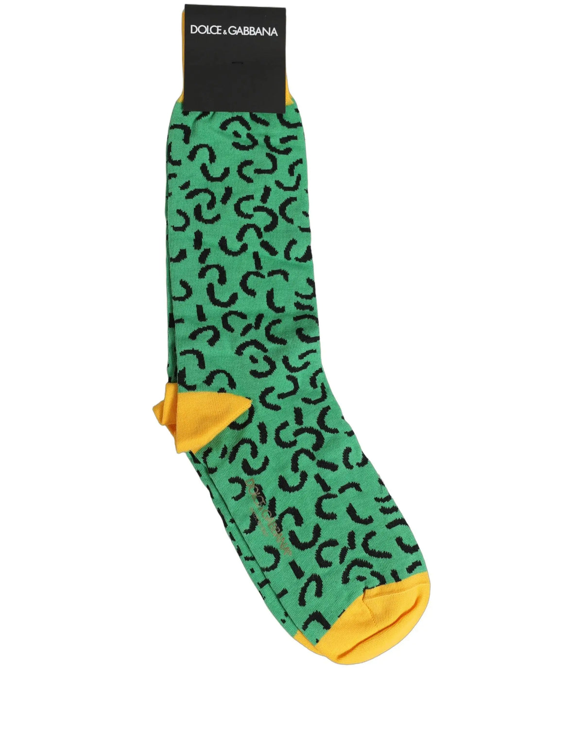Chaussettes mid-calf dolce & gabbana homme vert en coton avec motif abstrait noir et bouts jaune