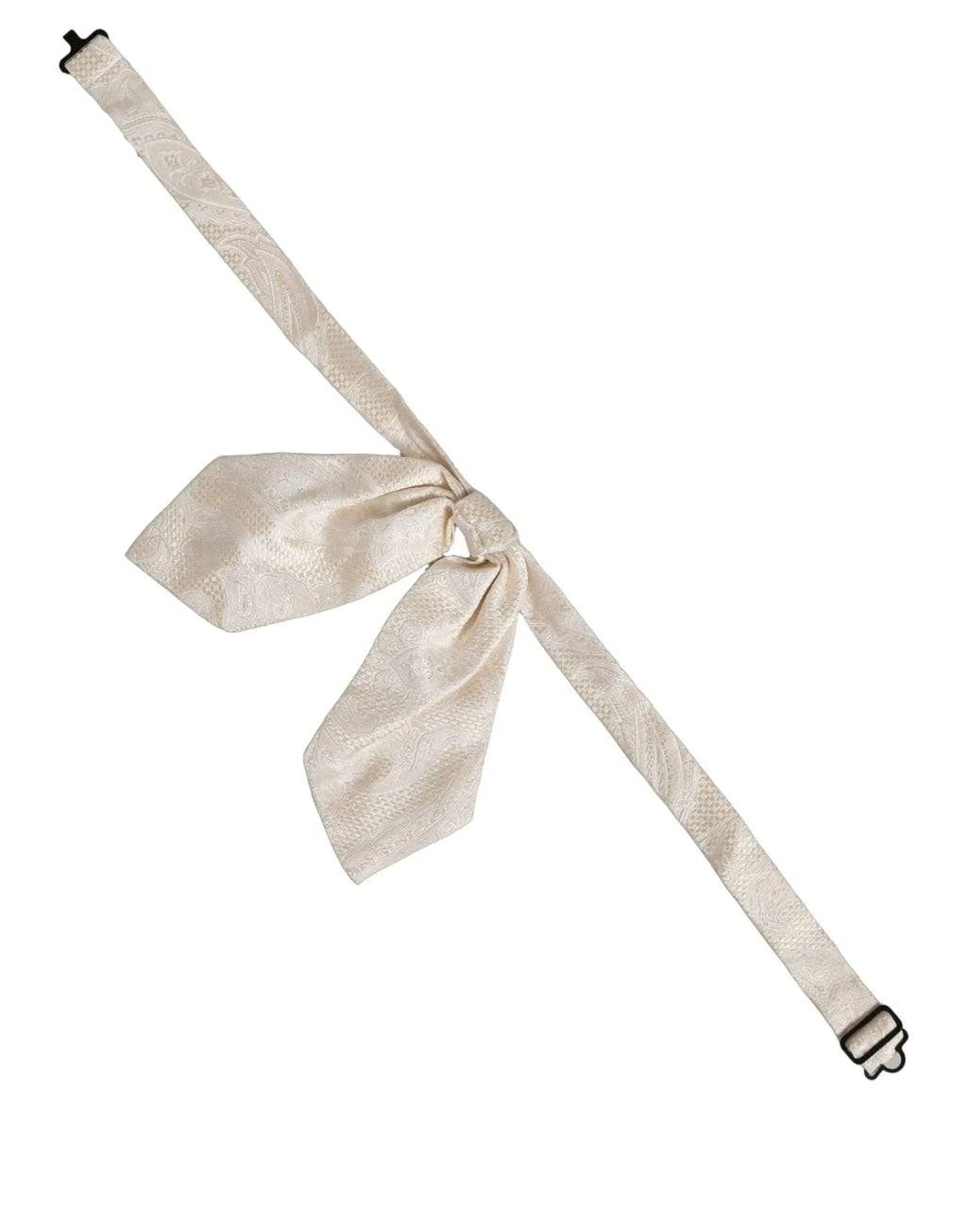Dolce & gabbana nœud papillon ajustable en soie ivoire avec motif paisley subtil et boucle métallique en satin crème