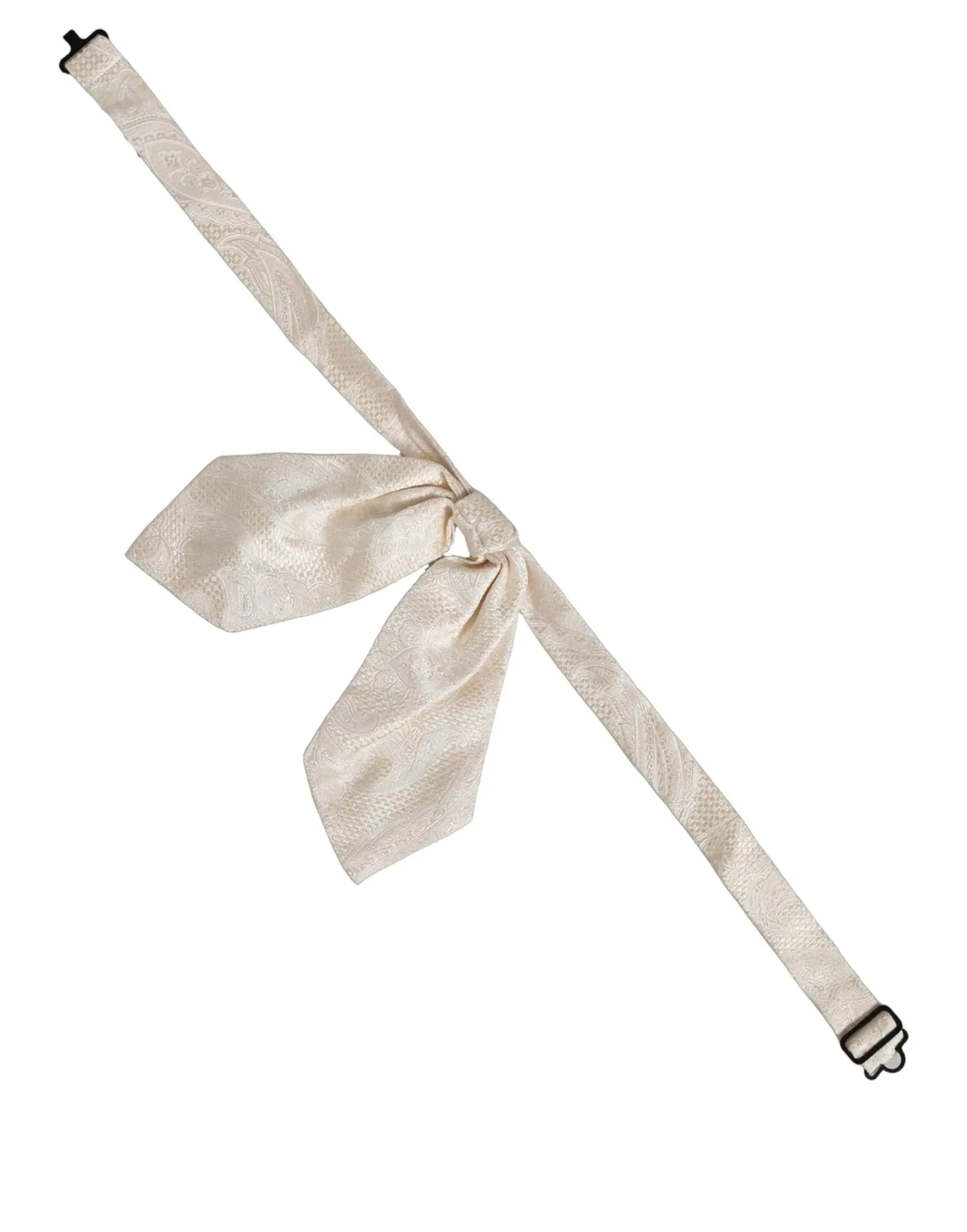 Dolce & gabbana nœud papillon ajustable en soie ivoire avec motif paisley subtil et boucle métallique en satin crème