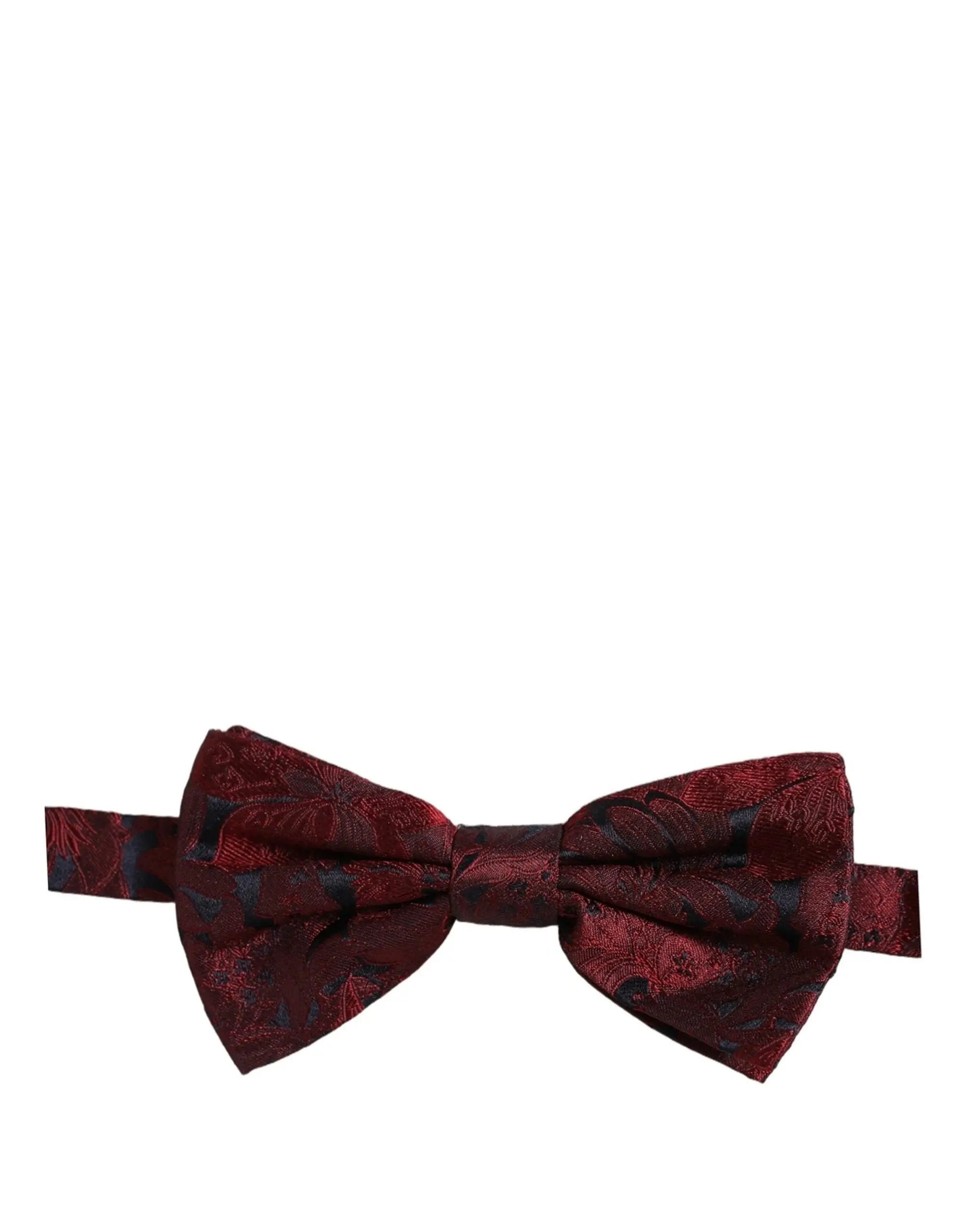 Rich burgundy dolce & gabbana men maroon paisley silk adjustable neck papillon bow tie with intricate pattern