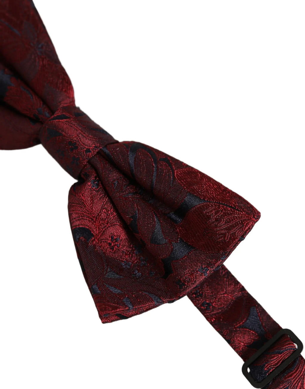 Nœud papillon adjustable dolce & gabbana en soie texturée bordeaux avec motif paisley bleu foncé subtil