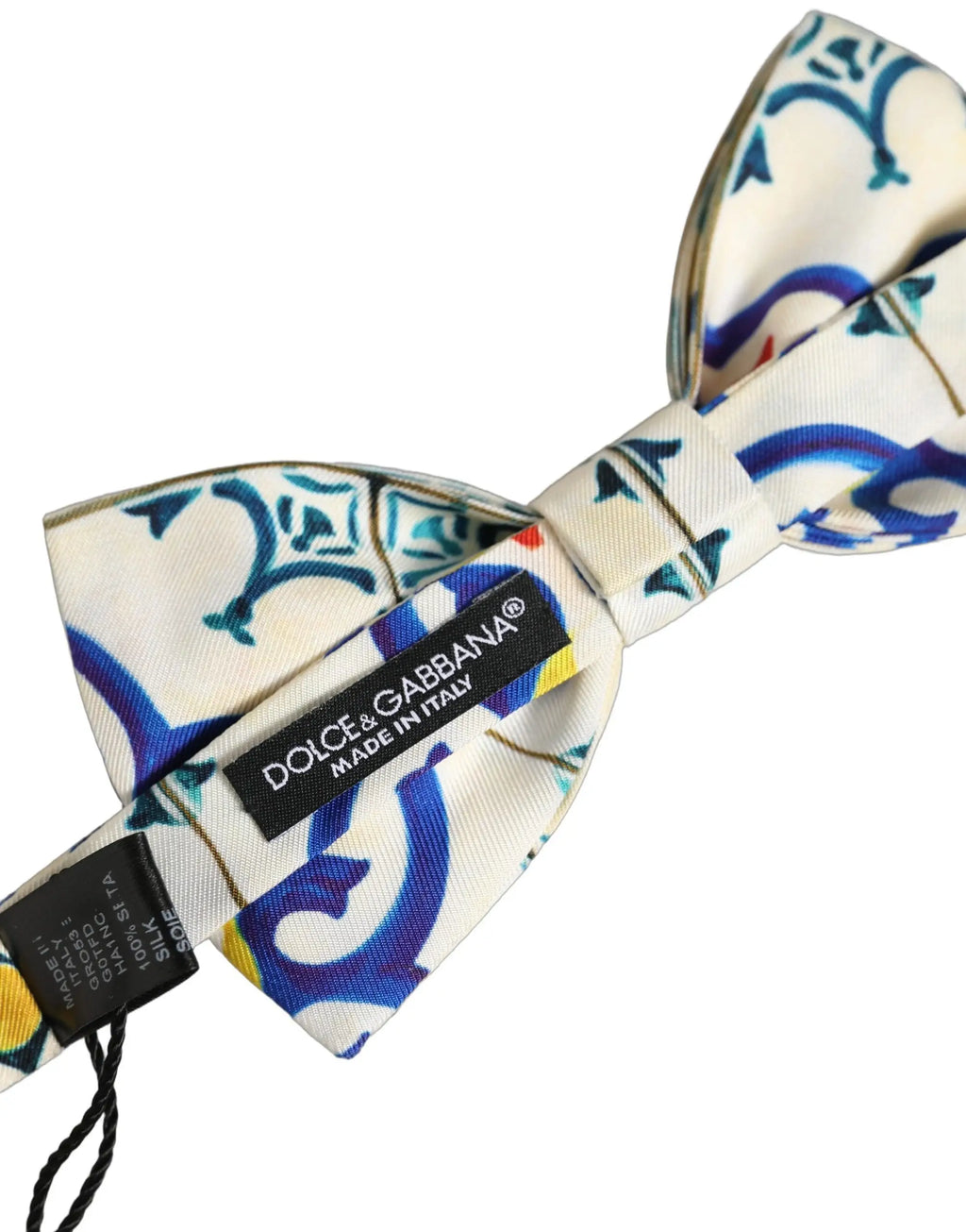 Dolce & gabbana nœud papillon homme multicolore en soie avec motif carrelage majolique bleu et blanc réglable