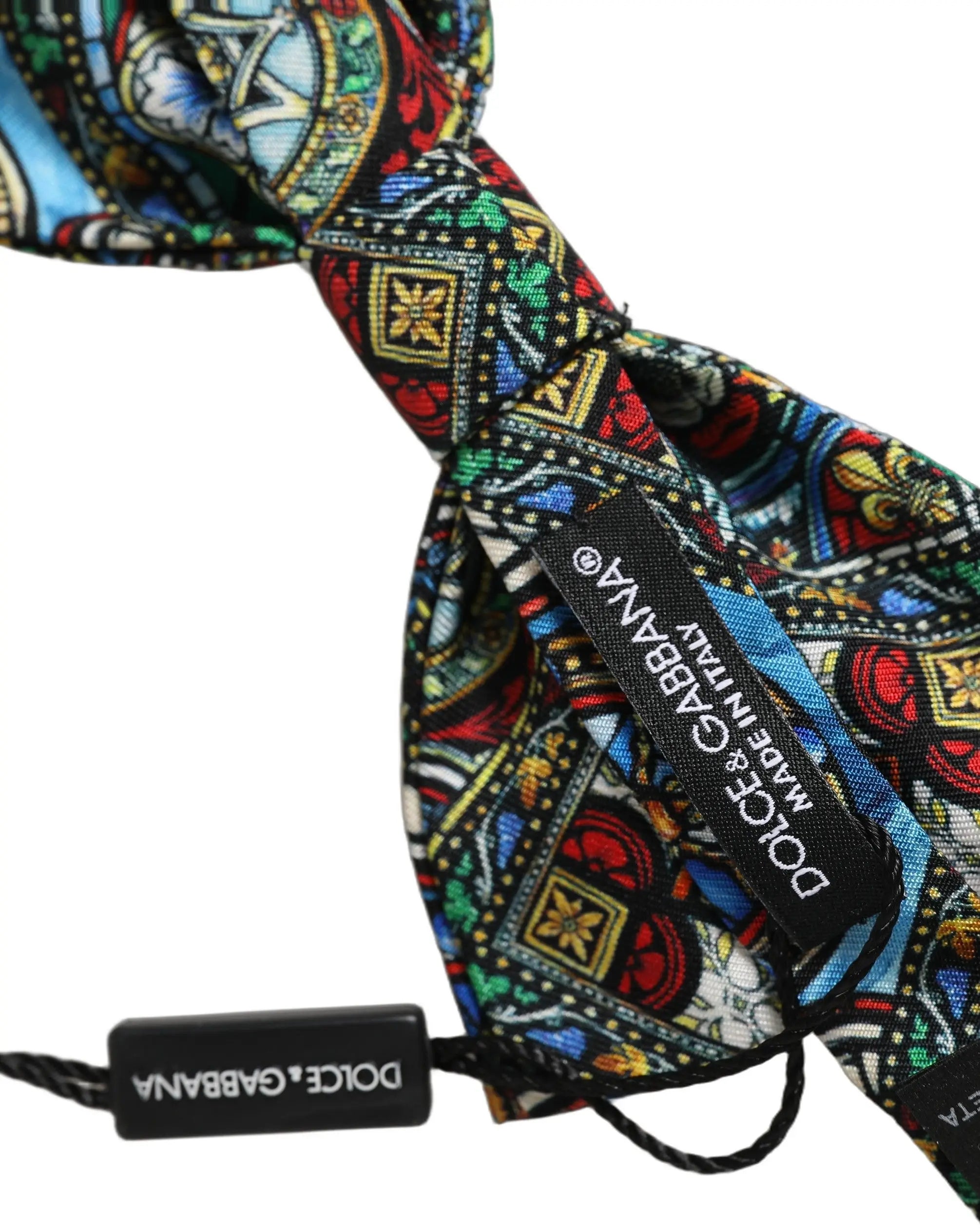 Cravate papillon dolce & gabbana pour homme en soie multicolore avec motif vitrail sicilien ajustable