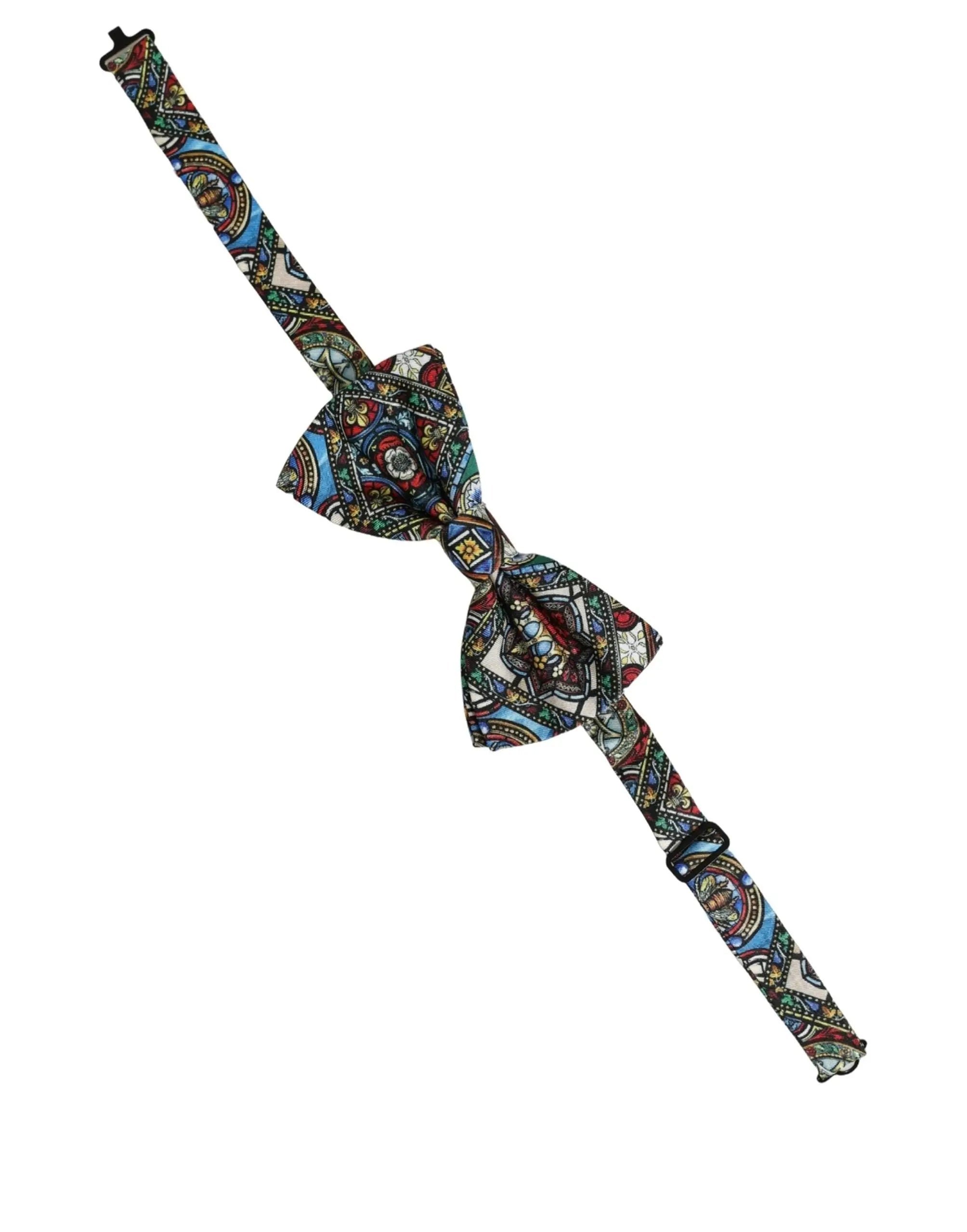 Dolce & gabbana men multicolor sicilian adjustable neck bow tie with vibrant paisley pattern in blue red green and gold silk